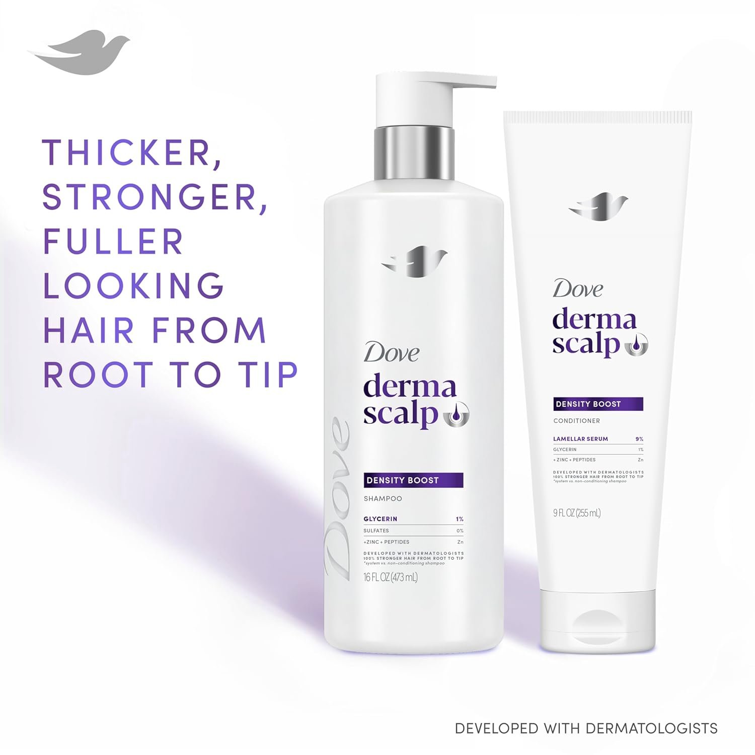 Dove Derma Scalp Density Boost Shampoo 1 ct With Glycerin, Sulfates And Zinc + Peptides For Hair Loss And Breakage 16 oz - Image 3