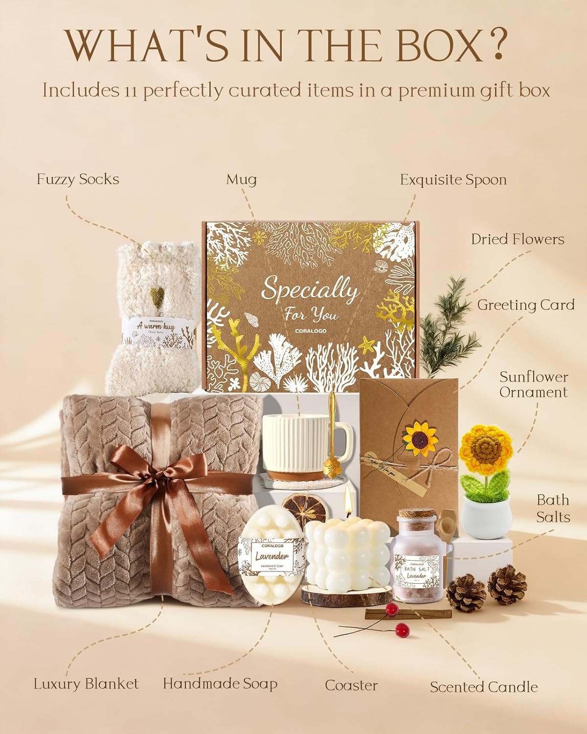 Spa Gift Baskets for Women - Birthday Gift Basket, Get Well Soon, Self Care, Relaxing Sunflower Package, 11pcs Spa Sets with Blanket, Luxury Gifts for Her Birthday Anniversary Mothers Day - Image 2