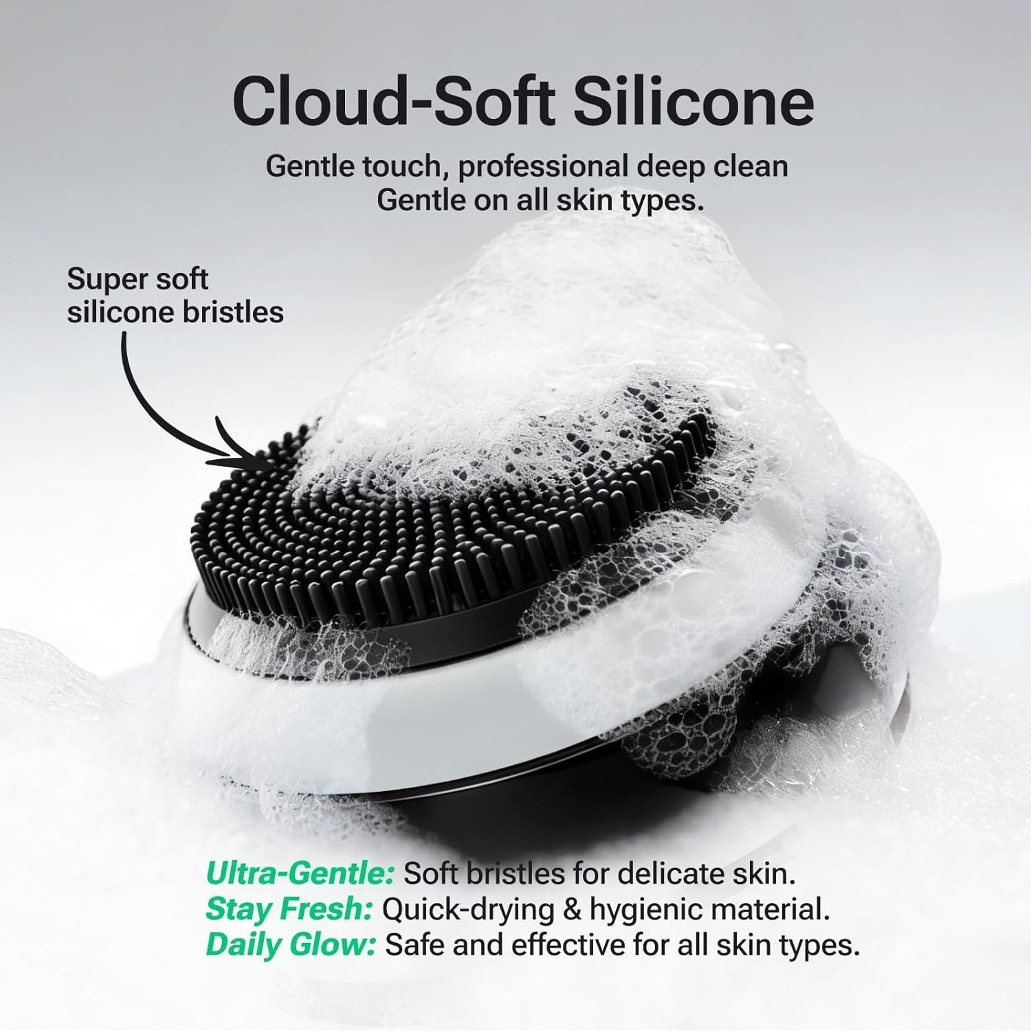 Electric Face Scrubber & Silicone Facial Cleansing Brush - Waterproof Sonic Face Brush Exfoliator with LED Screen, 3 Beauty Light Modes, Rechargeable Face Wash Brush for Deep Cleaning & Massage-Black - Image 3