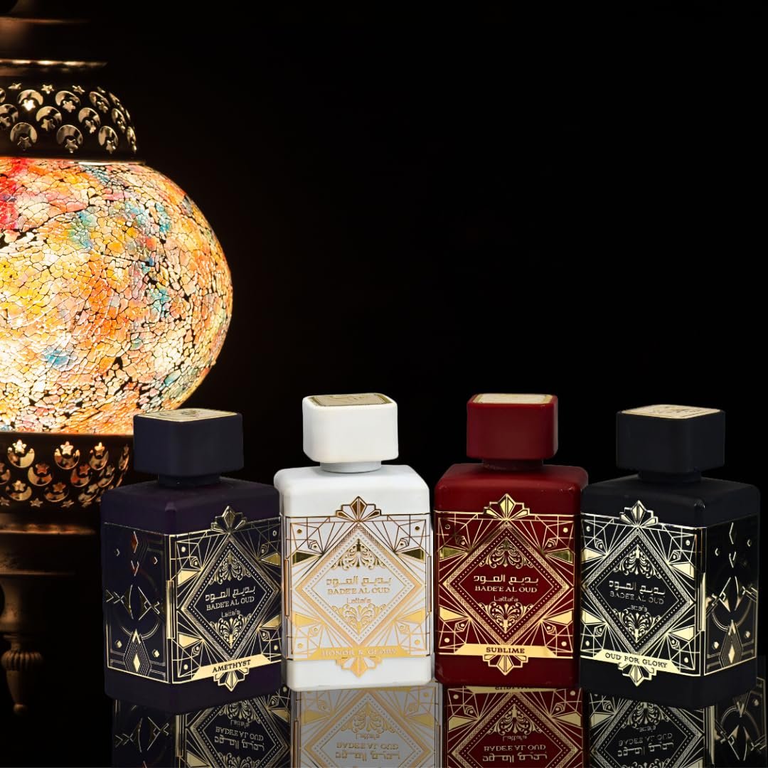 Lattafa Perfumes Bade'e Al Oud for Unisex 4 Piece Eau de Parfum Gift Set (Oud for Glory + Sublime + Amethyst + Honor & Glory) 3.4 Ounce/100 ml each - Image 4