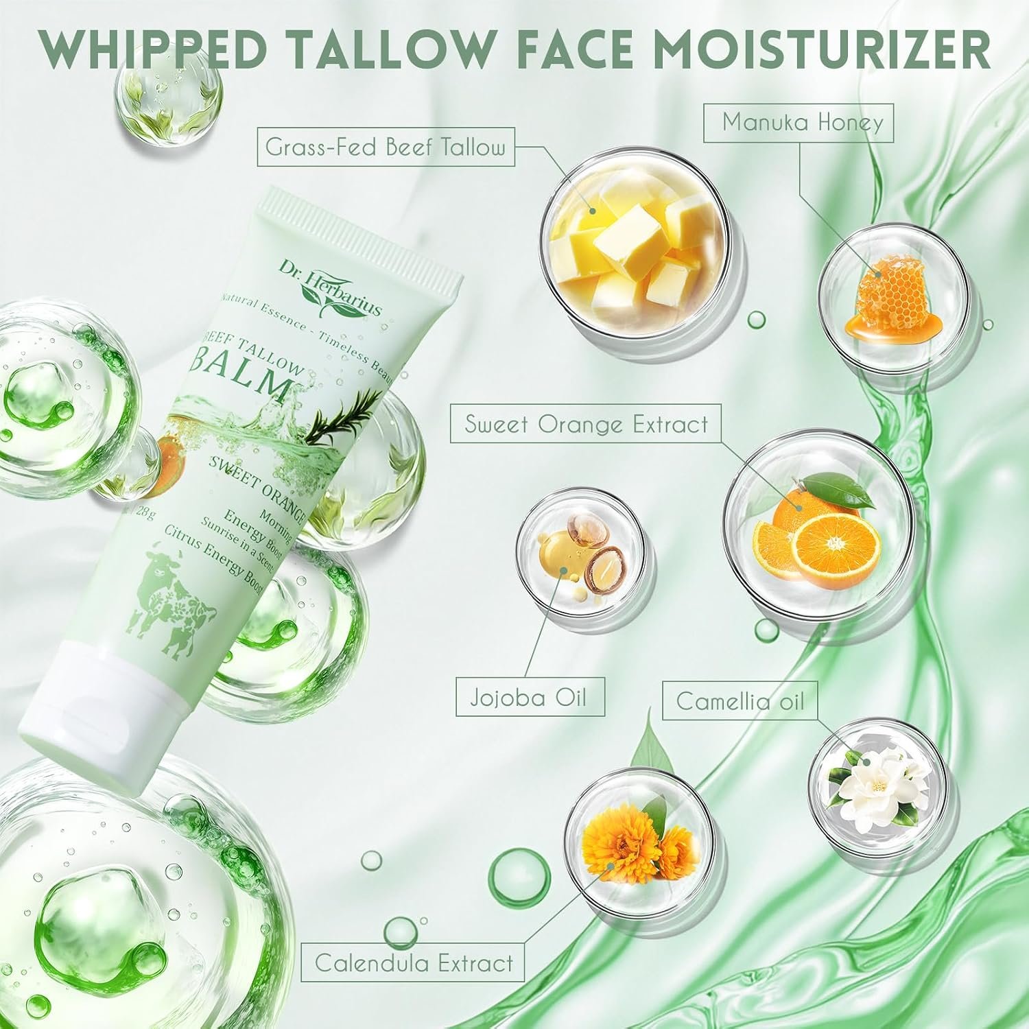 Beef Tallow for Skin —3 In 1 Travel Size Organic Tallow Face Moisturizer, Hand Lotion & Body Cream, Suitable for Dry & Wrinkled Skincare, 100% Natural, Deep Hydration, Sweet Orange, 2*1Oz. - Image 2