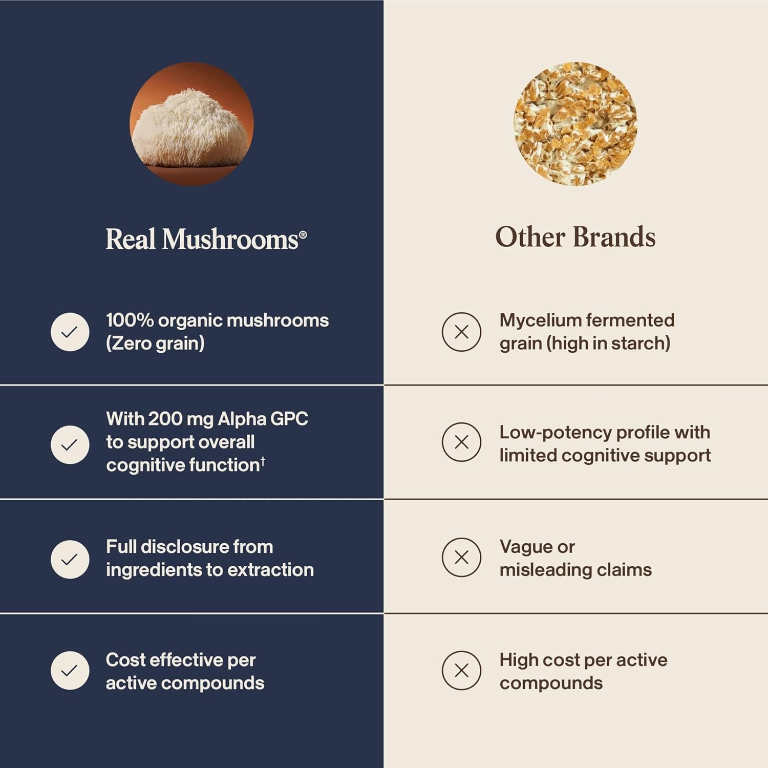 Real Mushrooms Lion’s Mane Focus Capsules (90 Count) – Organic Lions Mane Fruiting Body Extracts with 200mg Alpha GPC Choline for Mental Clarity & Daily Cognitive Function - Image 7