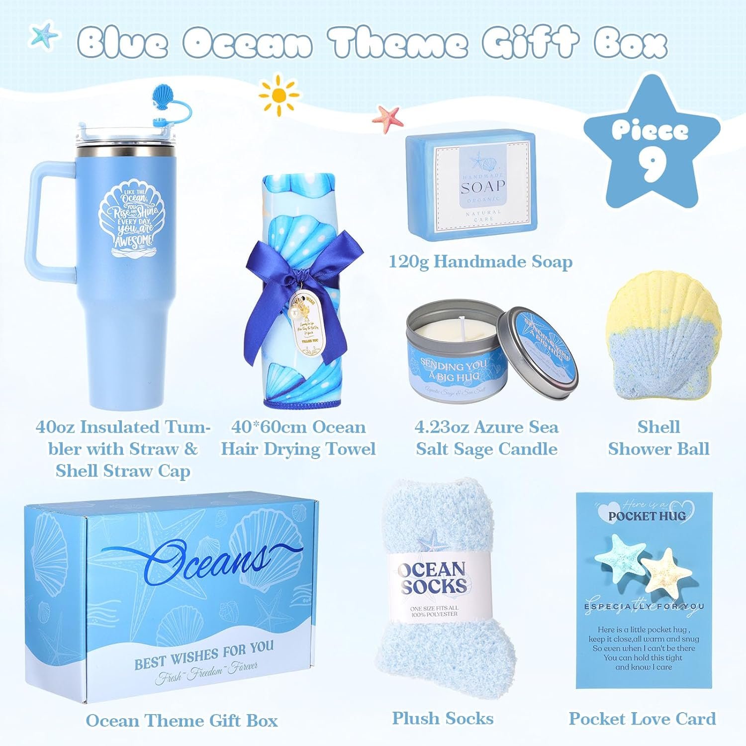 Self Care Gifts for Women,Ocean Birthday Gifts for Women,Spa Care Package | Blue Gift Box,Beach Gift Basket,Relaxation Spa Gifts Set for Women,Get Well Soon Gift,For Mom,Wife,Sister,Her,Best Friend - Image 2