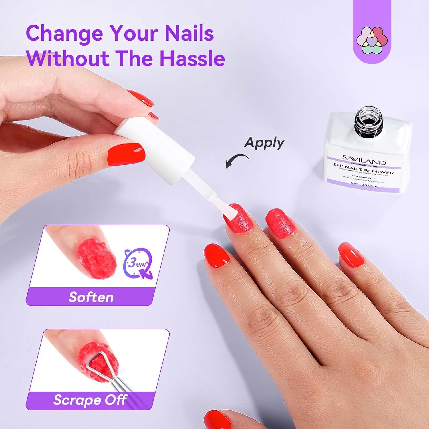 SAVILAND Essentials Dip Powder Remover Kit: Dip Nail Removal With Nail File Buffer For Dip Nails Gel Remove No Need Foil Soaking or Wrapping Easy to Use Home Manicure 15ml - Image 7