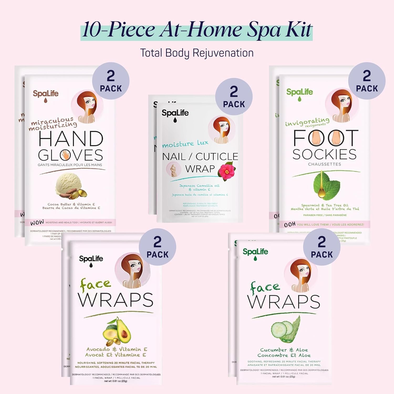 SpaLife 10 Piece Korean Face Mask & Moisturizing Hand Gloves Set | Foot Mask Socks for Dry Cracked Hands & Feet | Korean Skincare Cuticle Repair Mask Women | Self Care Gifts for Women | 10 Pack - Image 2