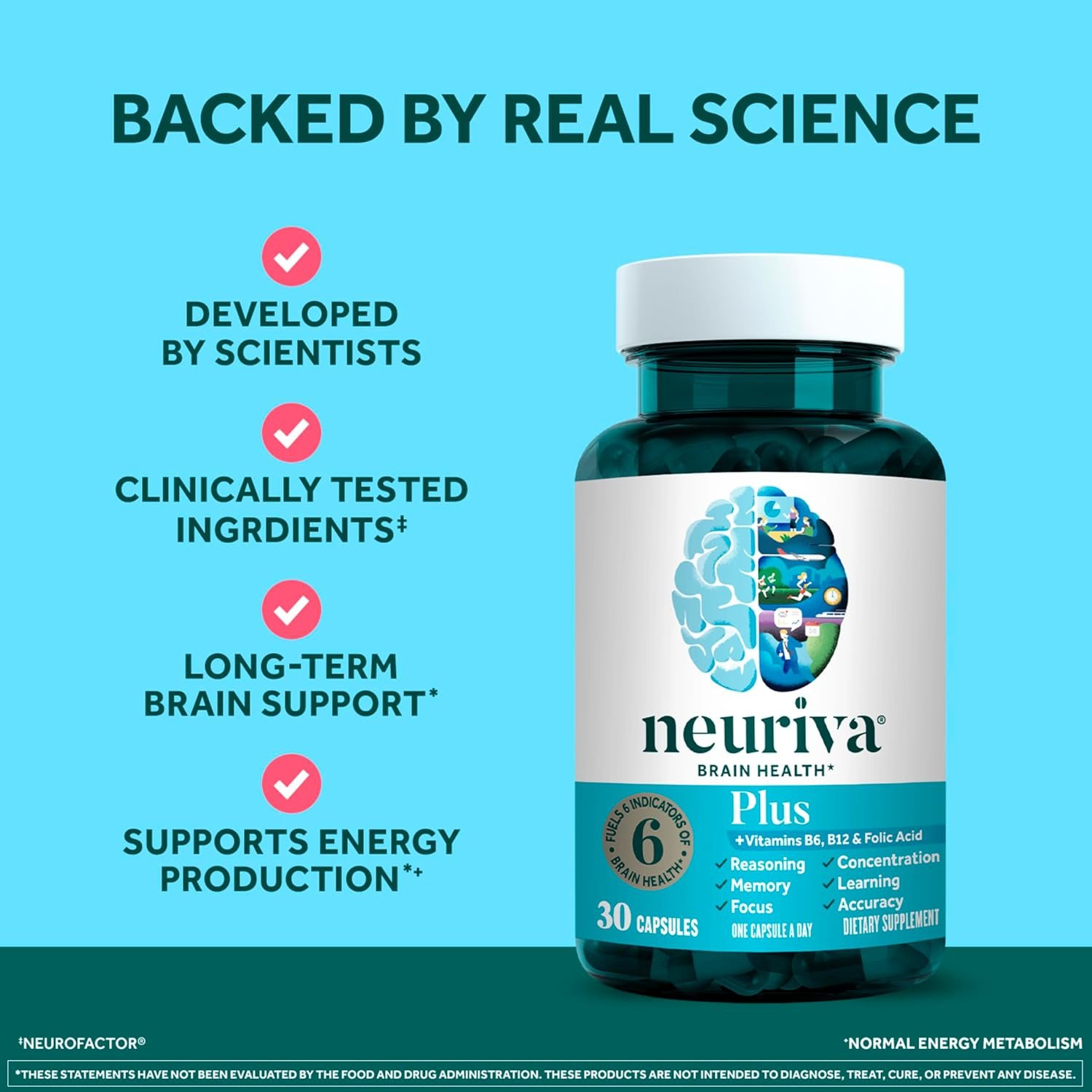 NEURIVA Plus Brain Supplements for Memory and Focus, Clinically Tested Nootropics Neurofactor and Phosphatidylserine, with Vitamin B12, Vitamin B6 and Folic Acid, 30 Count Capsules - Image 7