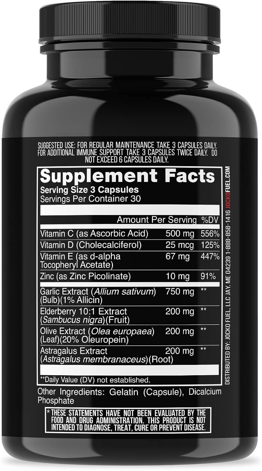 Jocko Fuel Immune Support Supplement - Elderberry with Zinc & Vitamin C for Adults - Immune Defense with Vitamin C, D3, Superfoods, Herbs, & Minerals (90 Capsules) - Image 2