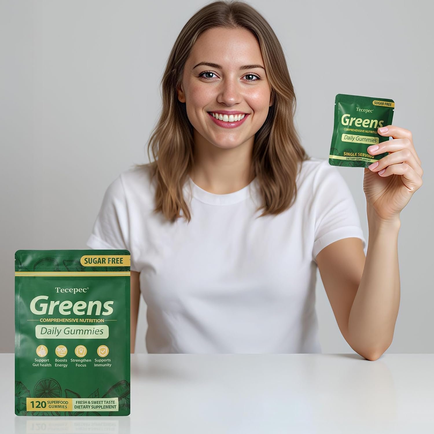 Sugar Free Greens Daily Gummies, Superfood Fruits Veggies Blend with Spirulina, Chlorella, Prebiotics & Fiber, Adaptogens Multivitamin Supplement for Women Men Digestive Health, Non-GMO, 120 Count - Image 7