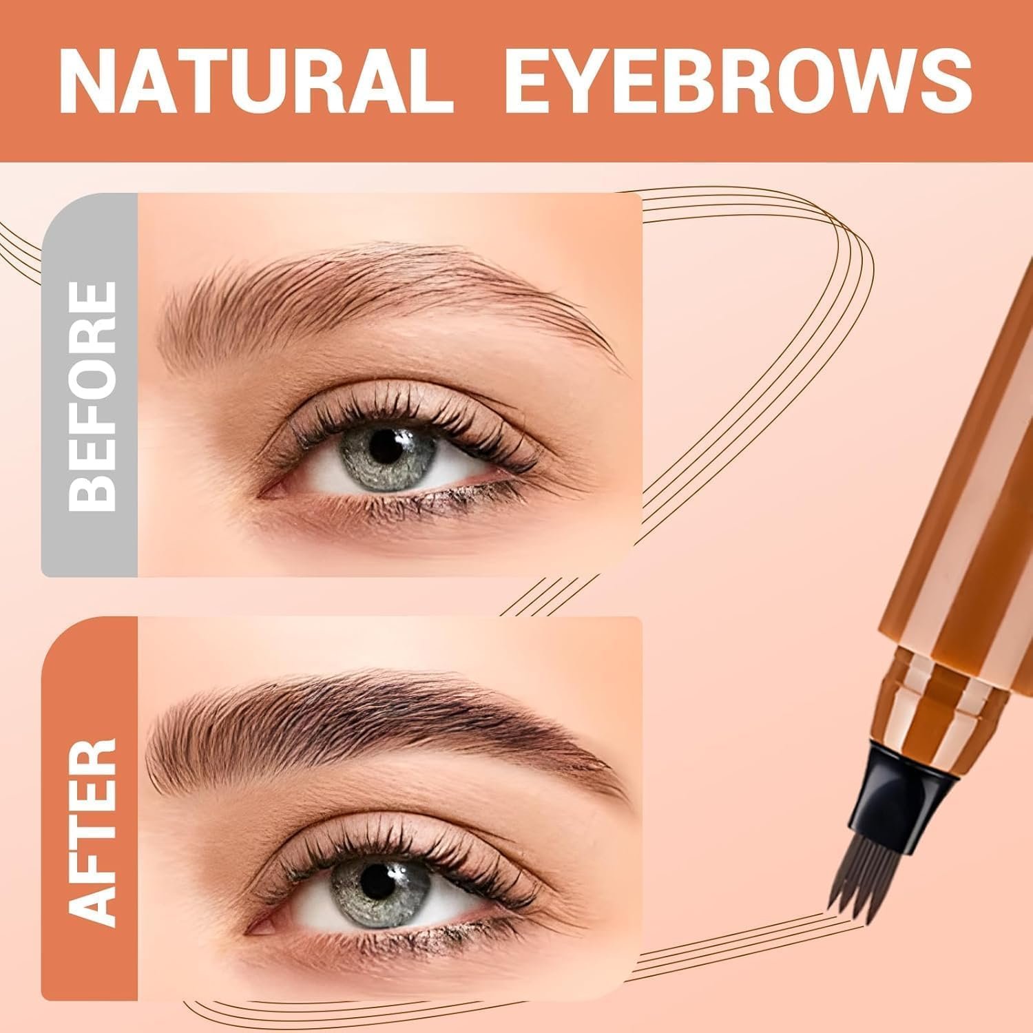 Microblading Eyebrow Pen, Waterproof Four-tip Beard and Eyebrow Pen, Liquid Eyebrow Pencil, Long-Lasting Natural Magic Eyebrow Makeup Fine Stroke Contouring Pencil (Brown) - Image 2