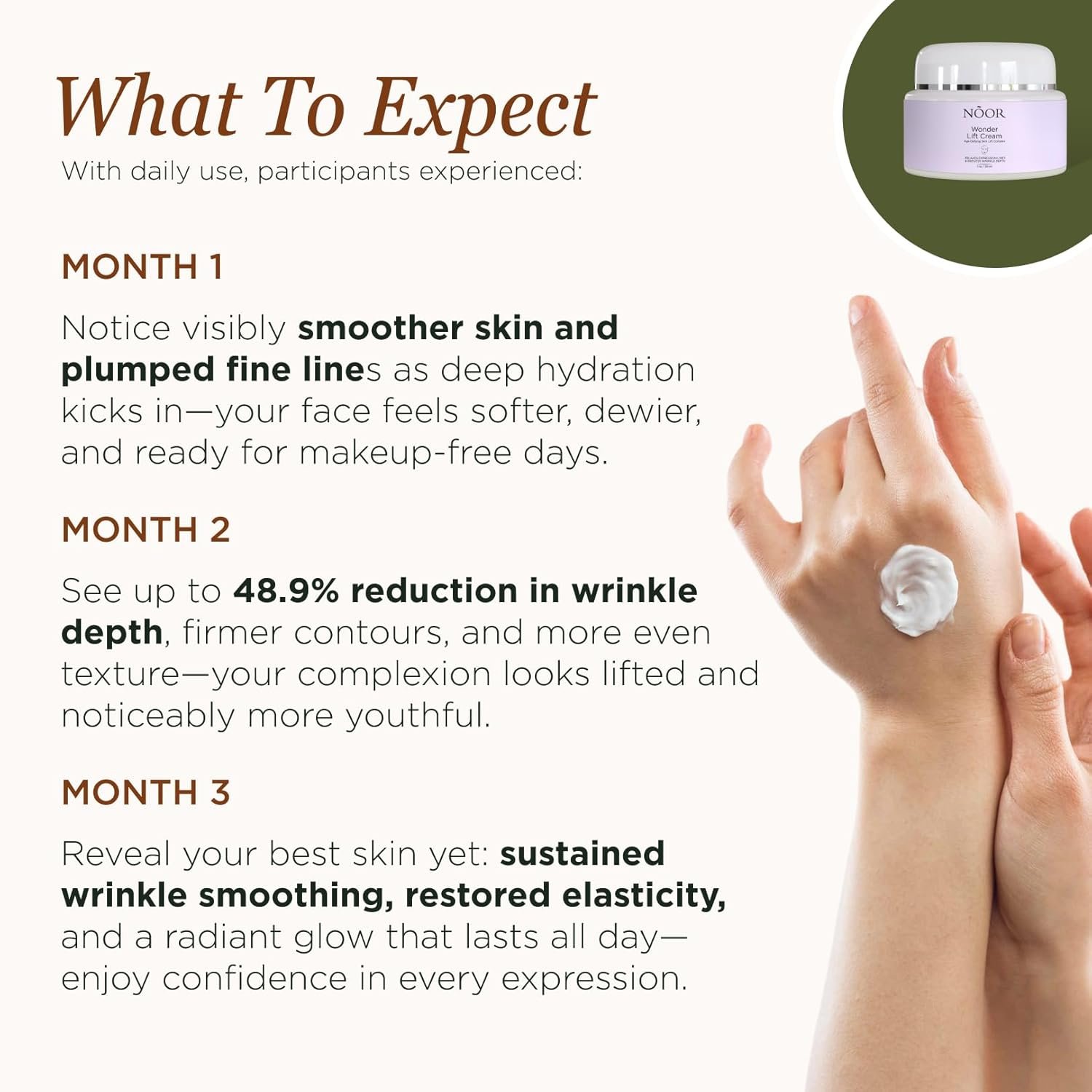 Noor Wonder Lift Cream for Women, Natural Anti-Aging Wrinkle teatment with Syn-Ake natural blend Promotes Anti Aging and Significantly Less Wrinkles In As Little As A Few Days - Image 5