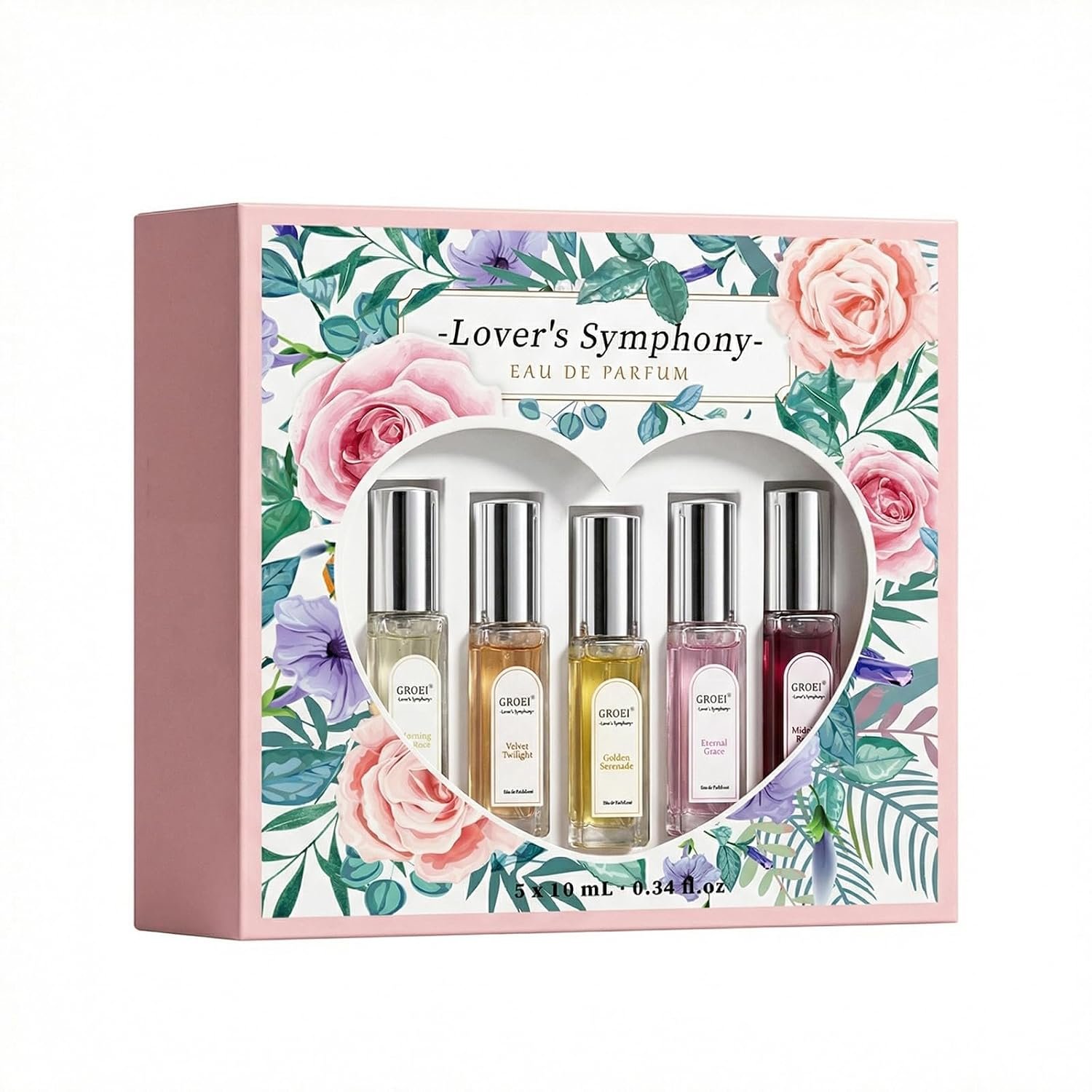 5-Piece Lover's Symphony Eau de Parfum Set – Floral & Fruity Perfume Sample Set for Women, Travel Size Mini Spray, Gift Box for Holiday Birthday Valentine's Day