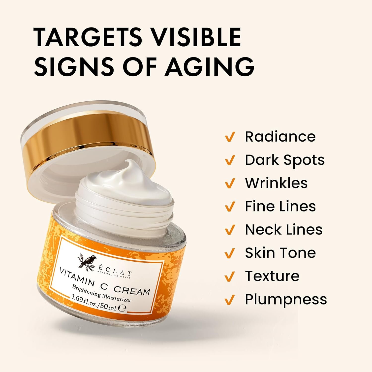Eclat Skincare Vitamin C Moisturizer for Face with Hyaluronic Acid & Squalane - Face Brightening Cream - Anti Aging, Firming & Hydrating Vitamin C Cream for All Skin Tone 50 ml - Image 4