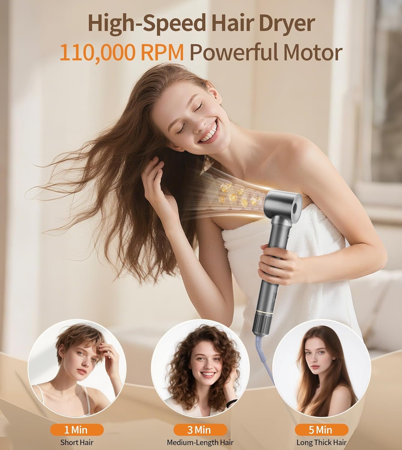 9 in 1 Hair Dryer Brush Kits,Professional 1200W Powerful Hot Air Styler Dryer with Case,110,000 RPM Auto Wrap Air Curler Travel Hair Crimper for Fast Drying/Straightening/Styling/Volumizing/Frizz-Free - Image 2