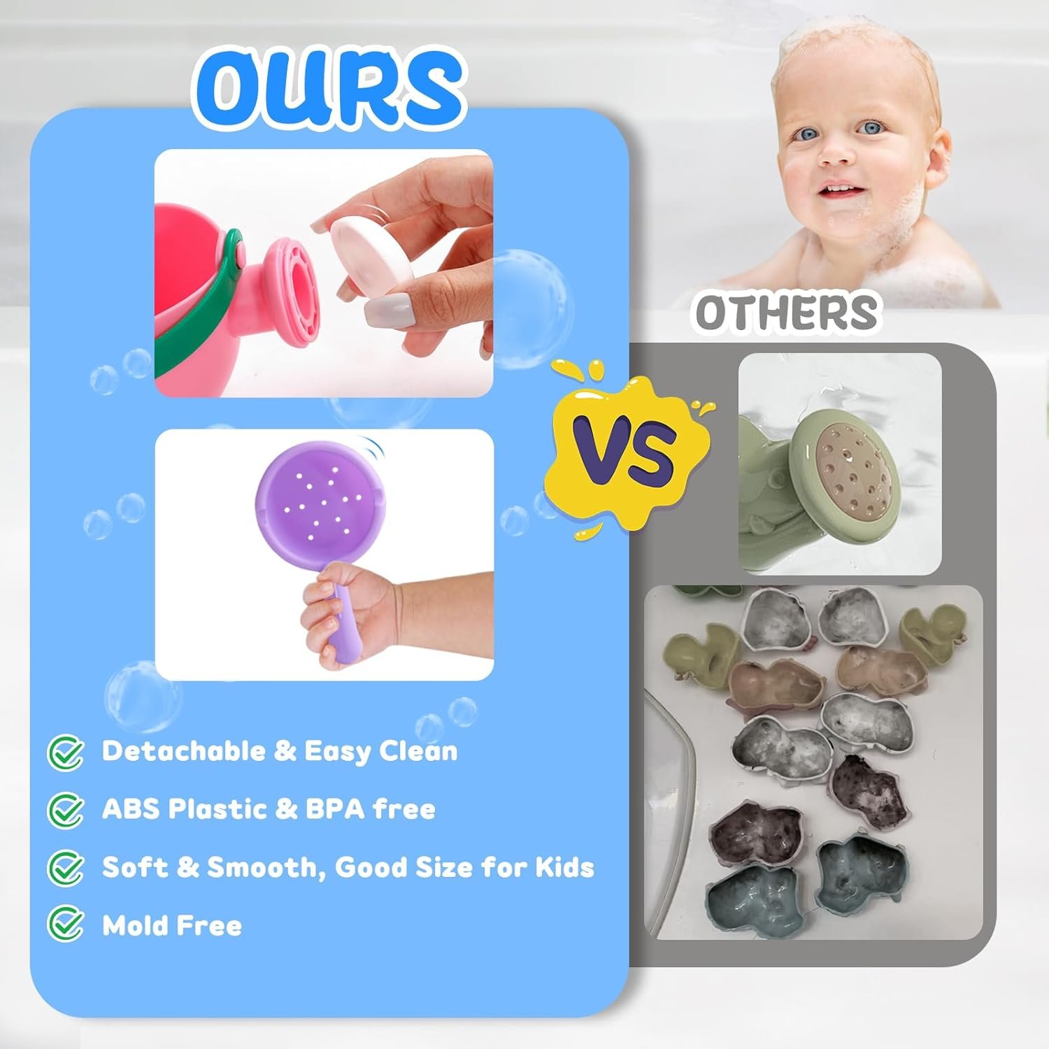 Fajiabao Baby Bath Toys for Kids Ages 1-3 Toddler Bath Toys Mold Free for 2-4 Bathtub Sand Beach Pool Water Toys for 1+ Year Old Girl Gifts 5 PCS (Color Random) - Image 4
