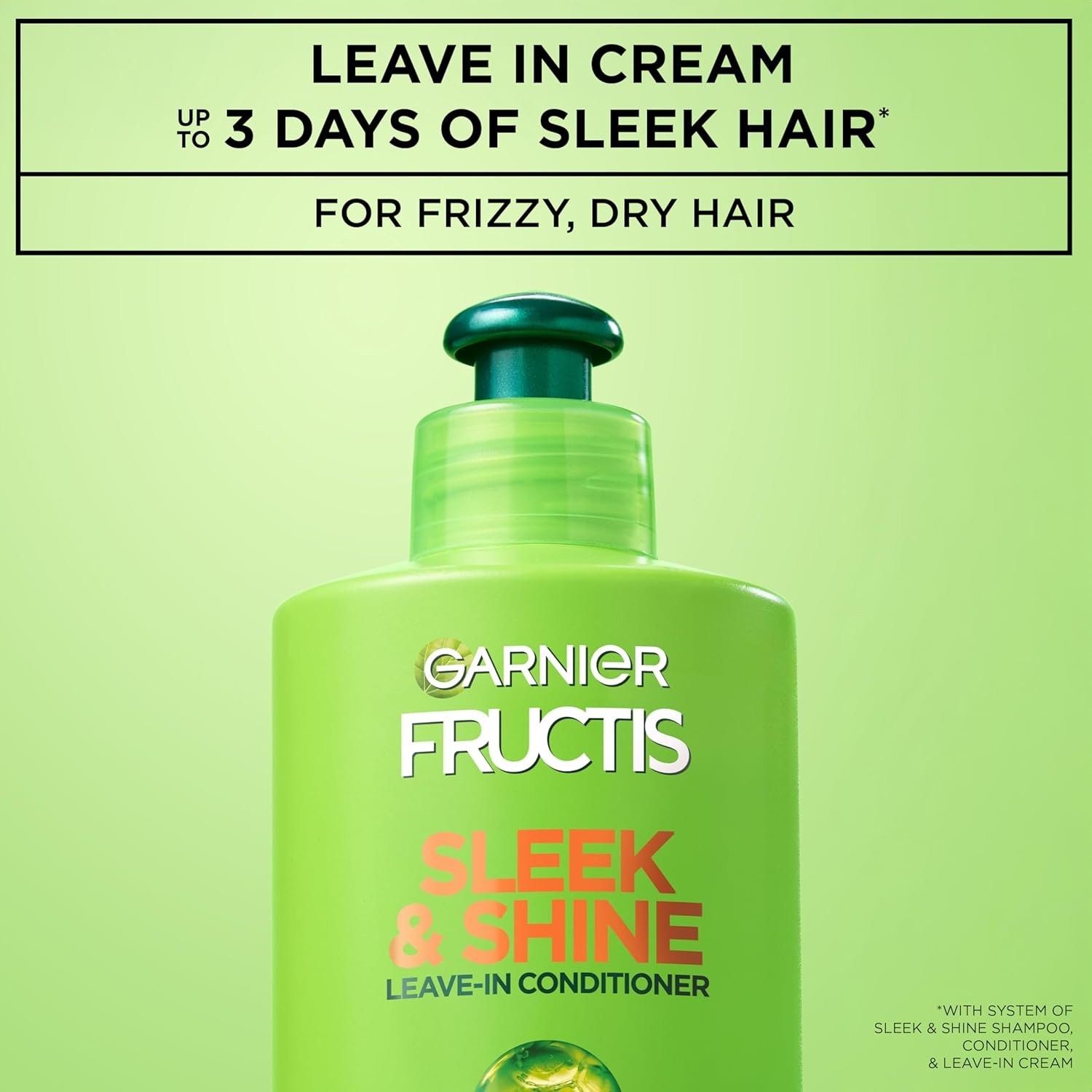 Garnier Fructis Sleek and Shine Intense Smooth Leave In Conditioner, Conditioning Hair Cream for Frizzy, Dry Hair, Plant Keratin + Argan Oil, 10.2 Fl Oz (Pack of 2) - Image 2