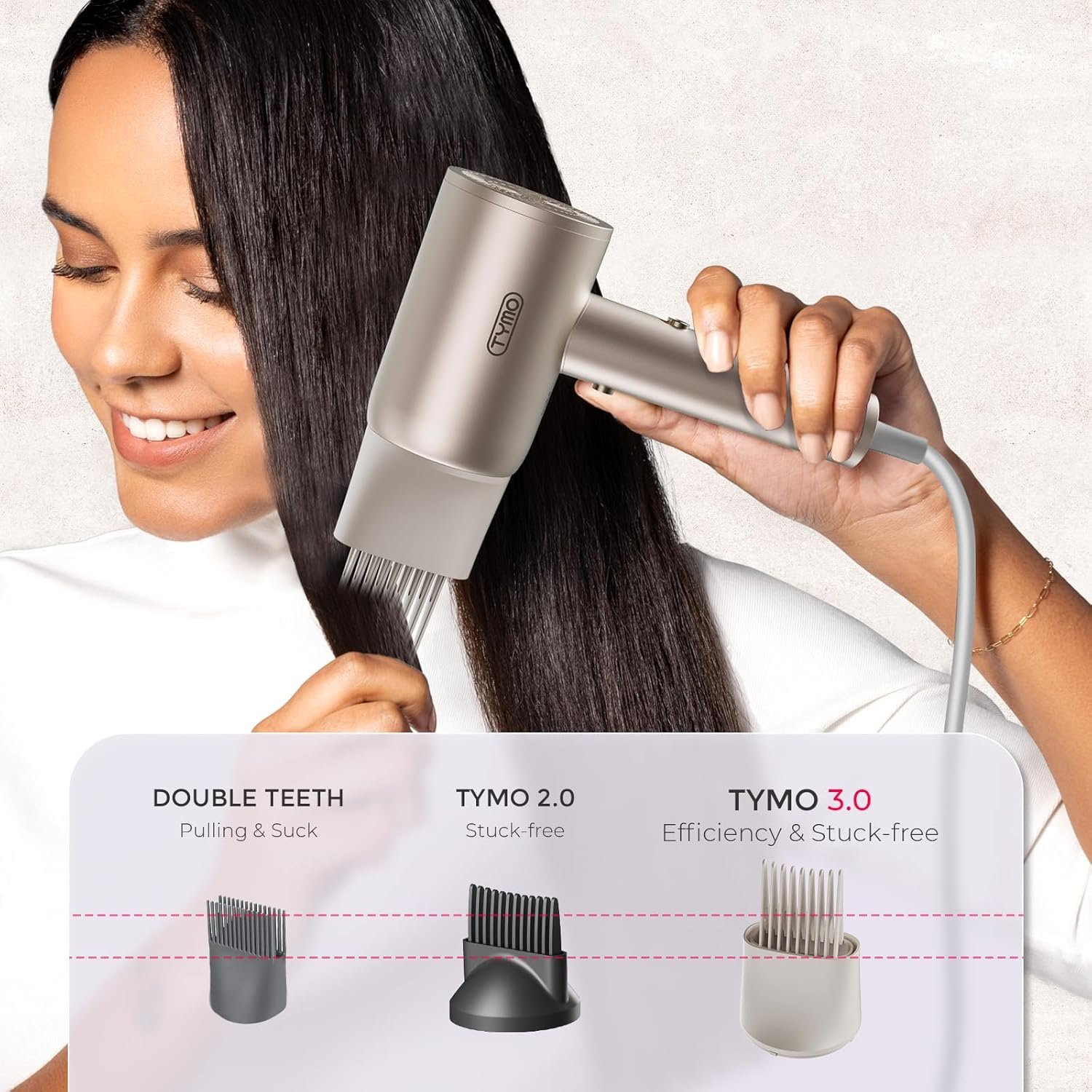 TYMO Diffuser Hair Dryer Blow Dryer - 300 Million Ionic Hairdryer with Diffuser & Comb Attachment for Curly Hair, Professional Blowdryer for Women, Cool Air Button, Small Travel Lightweight, Gold - Image 8