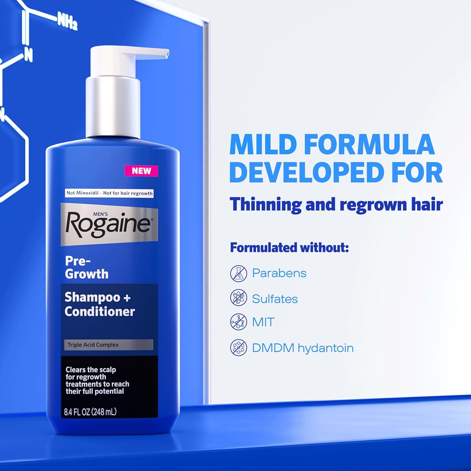 Rogaine Men's Pre-Growth 2 in 1 Shampoo + Conditioner with Triple Acid Complex, Scalp Purifying Shampoo Removes Build-Up To Maximize Hair Regrowth Treatments, Not Minoxidil, 8.4 fl. oz - Image 3