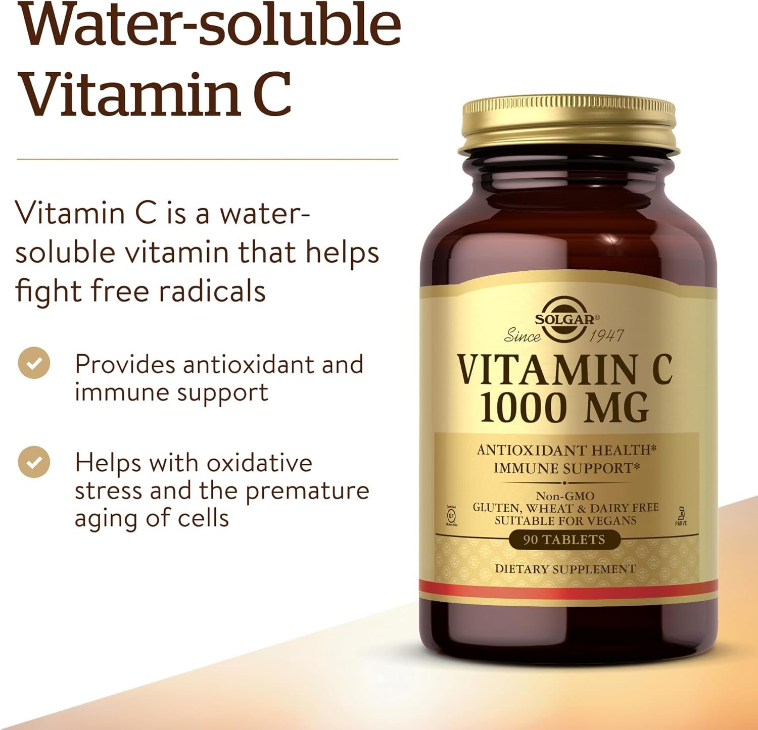 Solgar Vitamin C 1000 mg, 90 Tablets - Antioxidant & Immune Support, Overall Health, Healthy Skin & Joints - Bioflavonoids Supplement - Non-GMO, Vegan, Gluten Free, Kosher - 90 Servings - Image 3