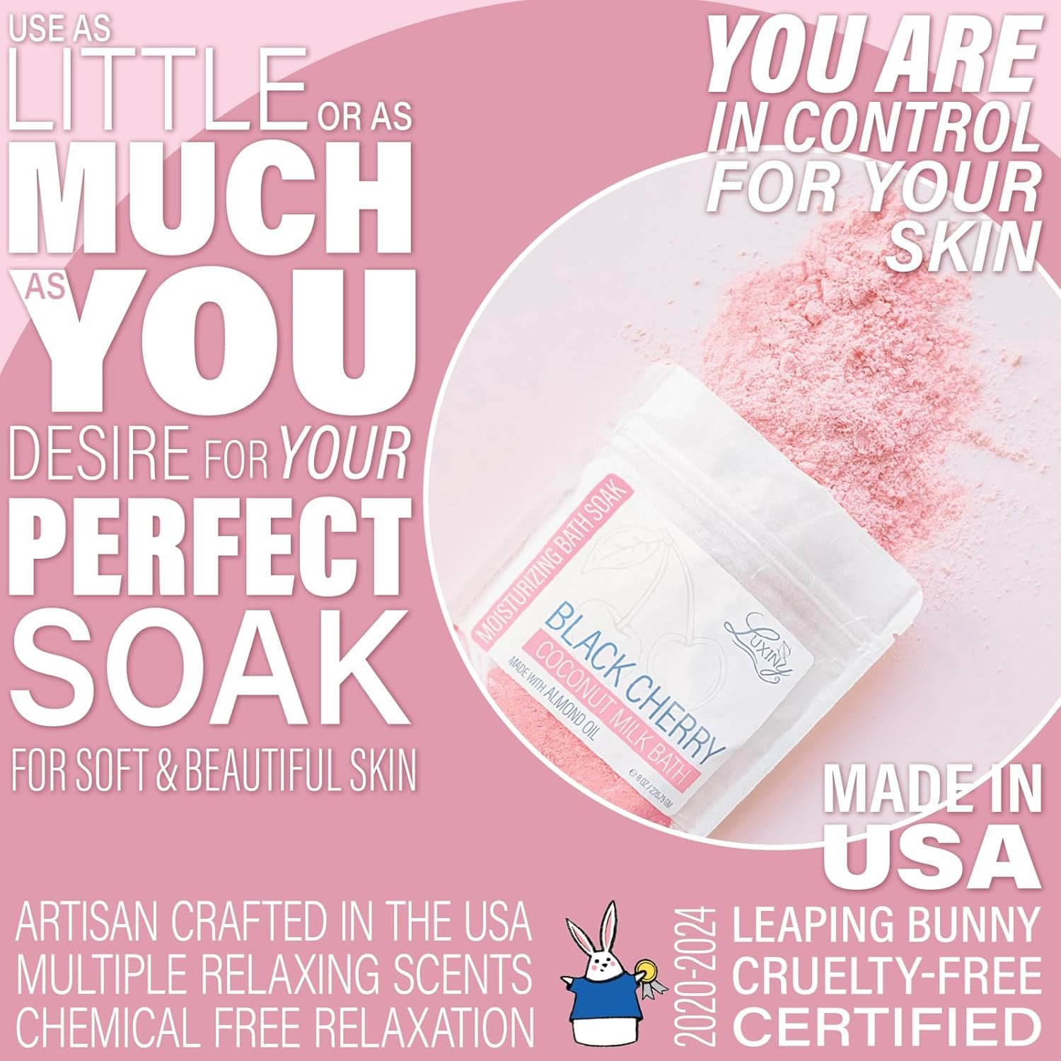 Luxiny Vegan Milk Bath Soak Made with Moisturizing Coconut Milk Powder & Sweet Almond Oil for a Bath Bomb Dust Soothing Fizz & Relaxing Soak, 8 oz. (Black Cherry) - Image 6