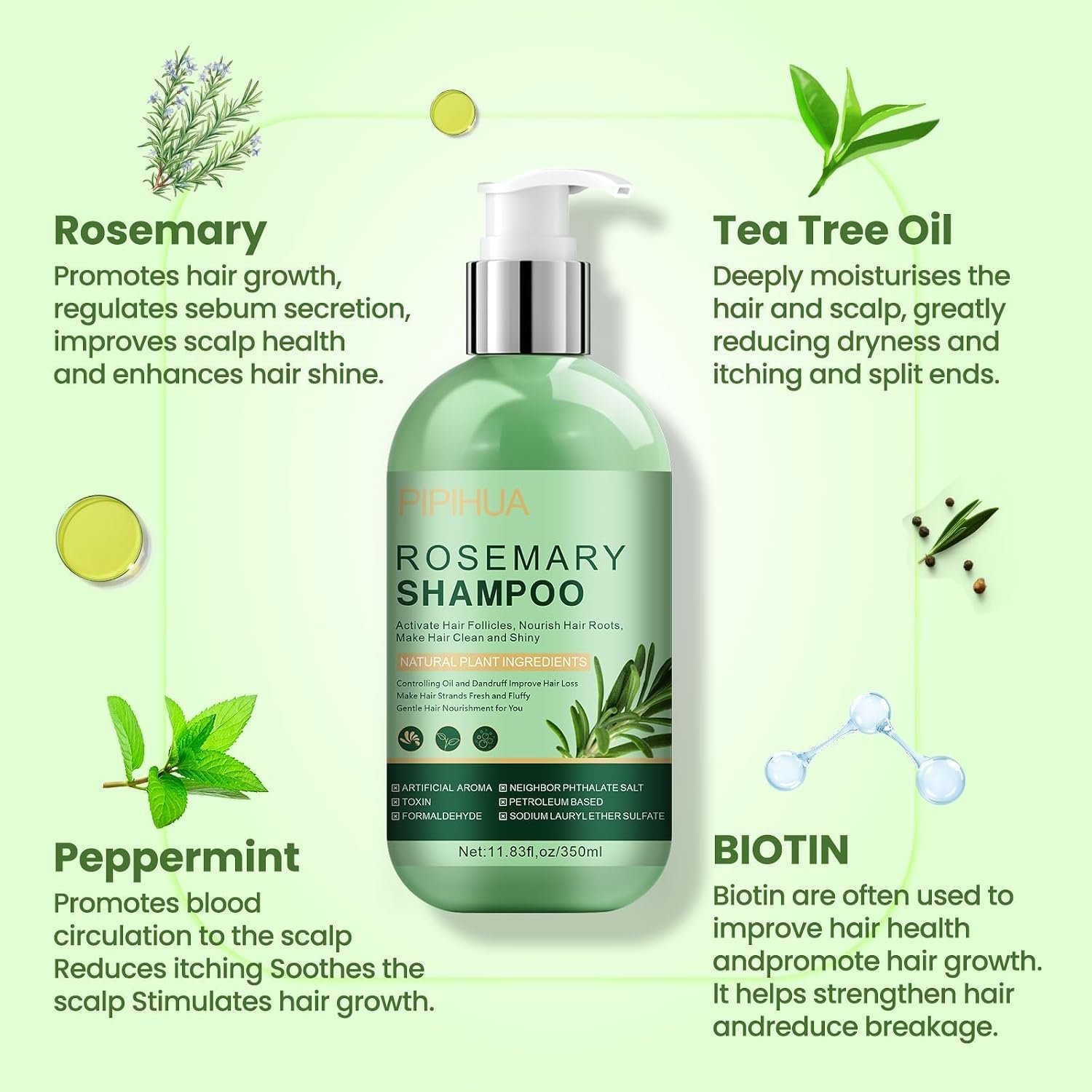 Rosemary Shampoo for Hair Growth: Thickening & Regrowth Formula for Women & Men - Rosemary Mint Strengthening Shampoo with Tea Tree Oil Biotin for Thinning & Loss Hair & Dry Damaged Care - Image 6