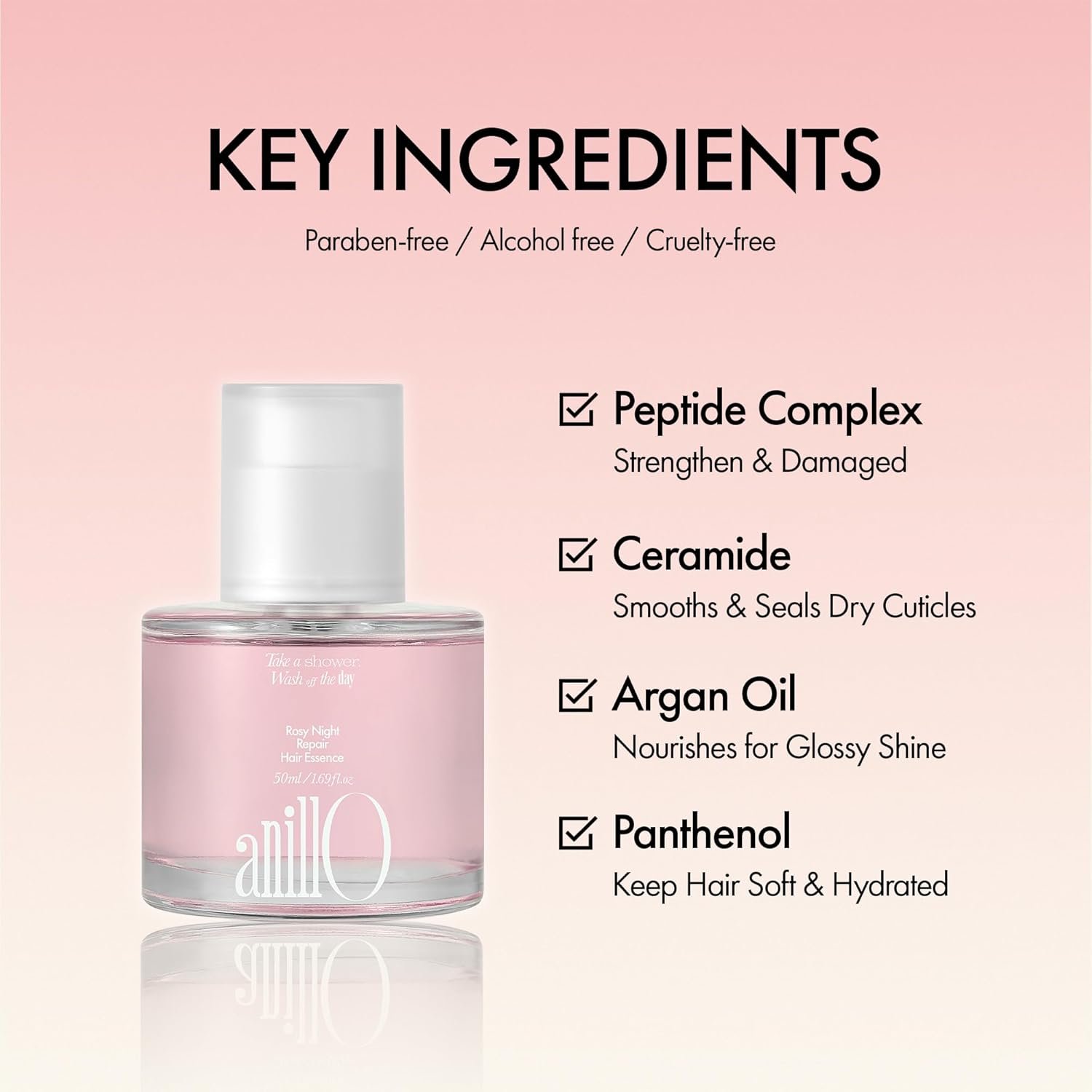 ANILLO Rosy Night Repair Hair Essence with Damask Rose Extract, Rosehip Oil, Peptide Complex for Dry, Damaged, Frizzy Hair - Musky Floral Scent, Vegan, Paraben-Free 50ml / 1.69 fl. Oz - Image 3