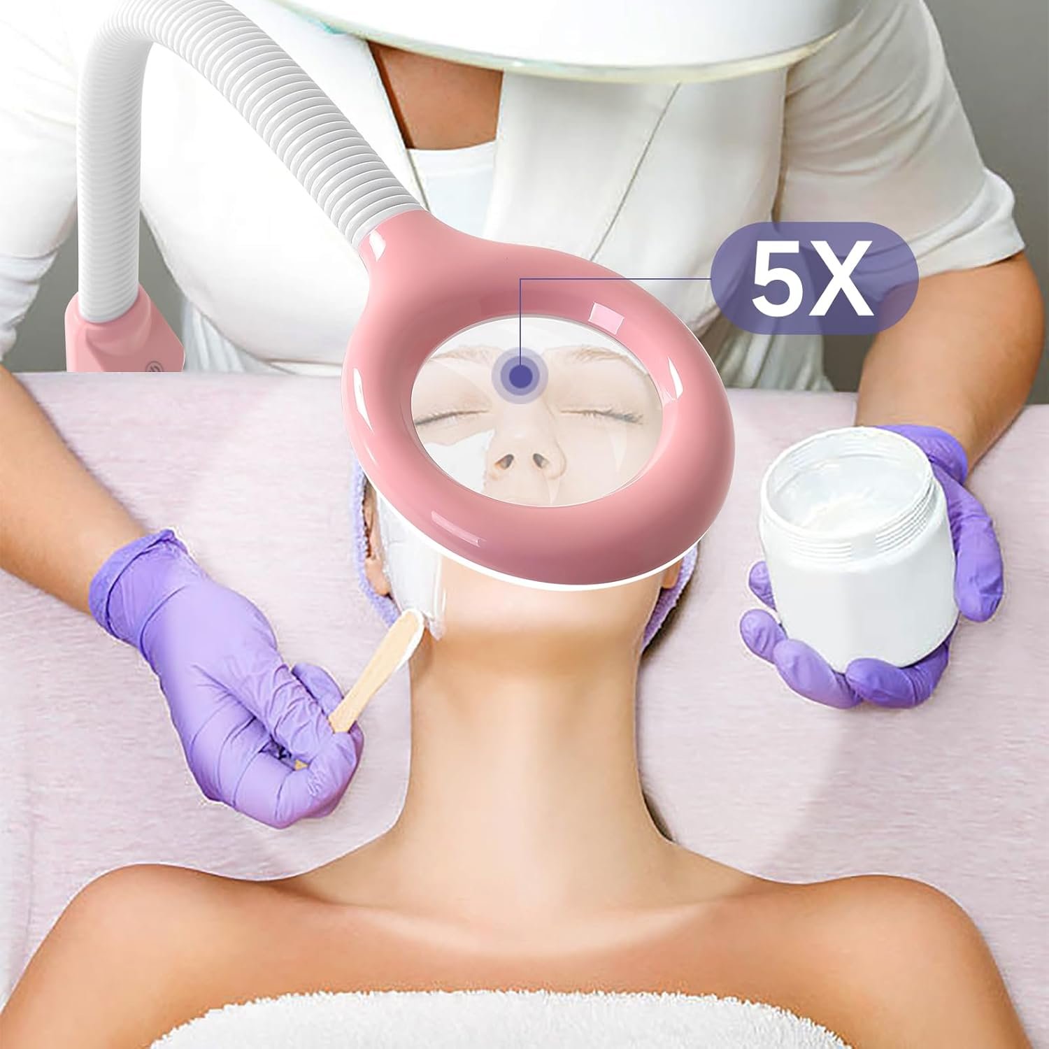 Professional Facial Steamer, 2In1 Face Steamer on Wheels for Facial Deep Cleaning, SPA Facial Steamer for Esthetician with 5X Magnifying Lamp, Stand Face Steamer with Time Setting, Pink - Image 4