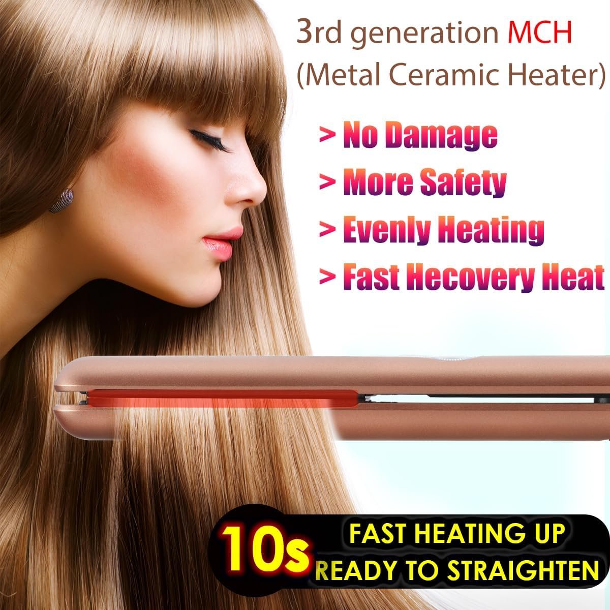 NITION Ceramic Tourmaline Hair Straighteners LCD Flat Iron MCH 10s Fast Heating Up. 1" 3D Floating Plate Healthy Smooth Home Straightening Tools. Travel Pouch. Dual Voltage. Elegant Gift Box - Image 4