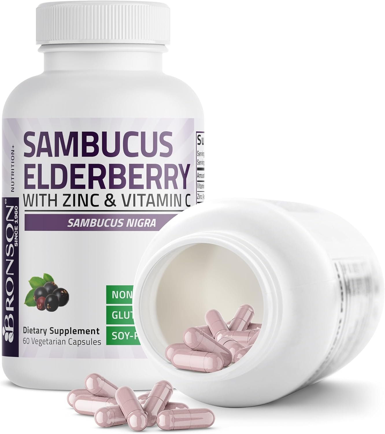 Bronson Sambucus Elderberry with Zinc & Vitamin C Triple Immune Support Complex Immune & Antioxidant Protection, Non-GMO, 60 Vegetarian Capsules - Image 4