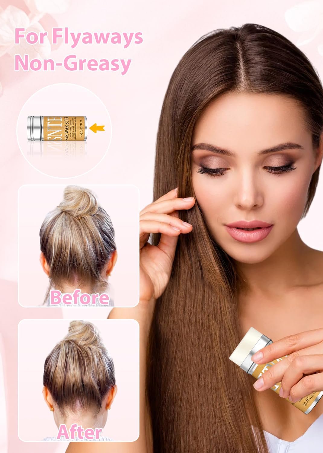 Hair Wax Stick & Slick Back Hair Brush – Frizz Control for Women & Kids, Non-Greasy & No Residue – Smooths Flyaways, Creates Sleek Ponytails & Buns – Styling Accessories & Teen Girl Gifts Trendy Stuff - Image 2