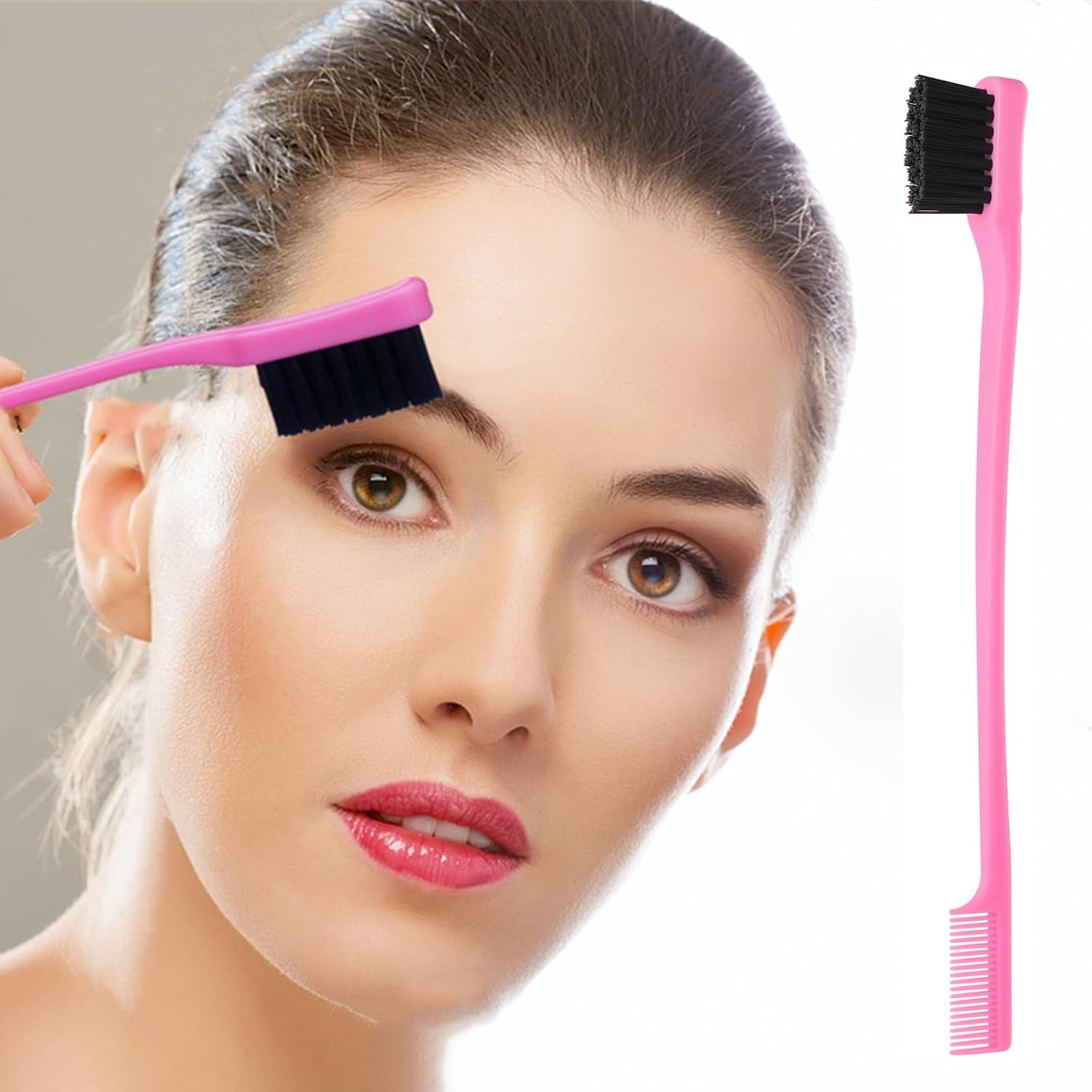 5Pcs Slick Back Brush Set with Topsy Tail Tool, Teasing Bristle, Rat Comb for Women & Girls Hair Styling, Flyaways Control and Edge Combing - Pink - Image 3