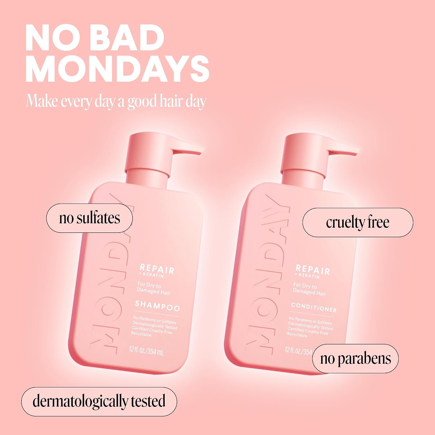 MONDAY HAIRCARE Repair Shampoo and Conditioner Set (2 Count) 12 oz For Dry to Damaged Hair Made with Keratin, Coconut Oil, Shea Butter, and Vitamin E - Image 6