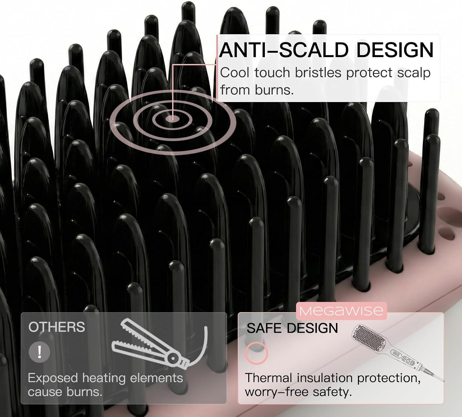 MegaWise Hair Straightener Brush KL1025-2-in-1 Ionic Hair Straightening & Detangling Brush with Adjustable Temperature, Anti-Scald Technology, and Auto Shut-Off - Ideal for All Hair Types - Image 8