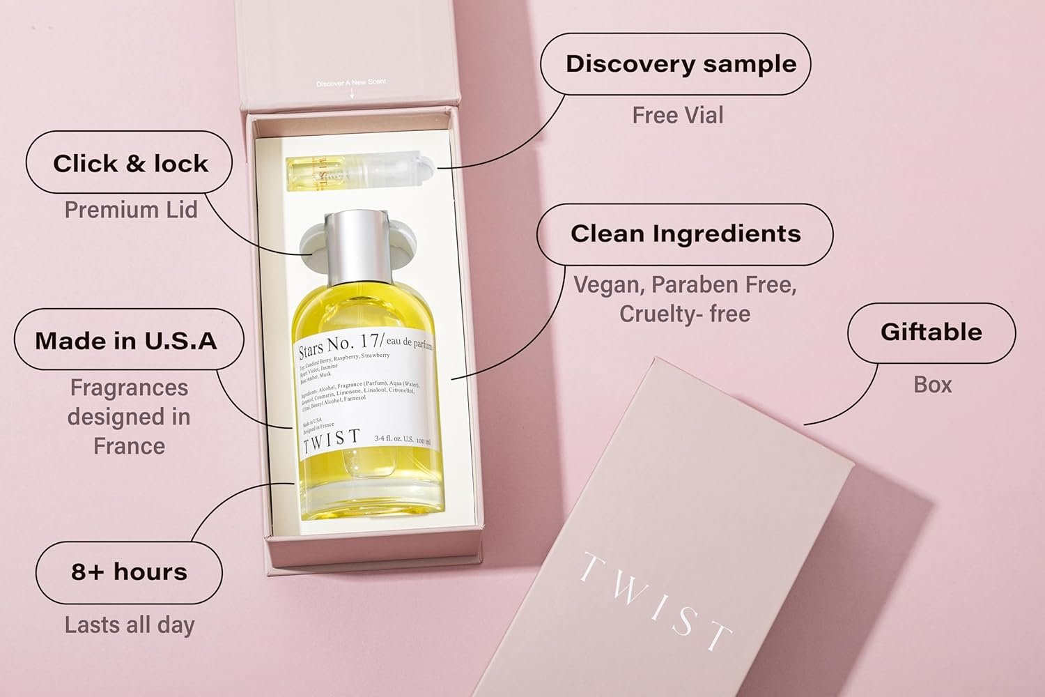 Twist - Stars No. 17 - Eau De Parfum Inspired by Burb. Her, Long-Lasting Perfume For Women, Strawberry & Vanilla, Vegan, Clean Ingredients, Fragrance - Spray 100 ml | 3.4 fl. oz. - Image 3