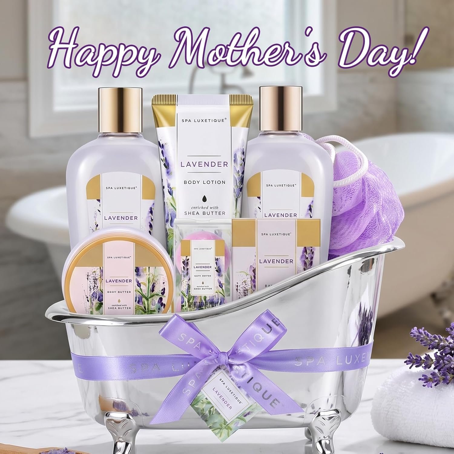 spa luxetique Spa Gifts for Women, Gift Basket, 8 Pcs Lavender Bath Sets with Bubble Bath, Lotion Sets, Birthday Anniversary Gifts for Her, Self Care Kit, Mothers Day Gift for Mom - Image 9