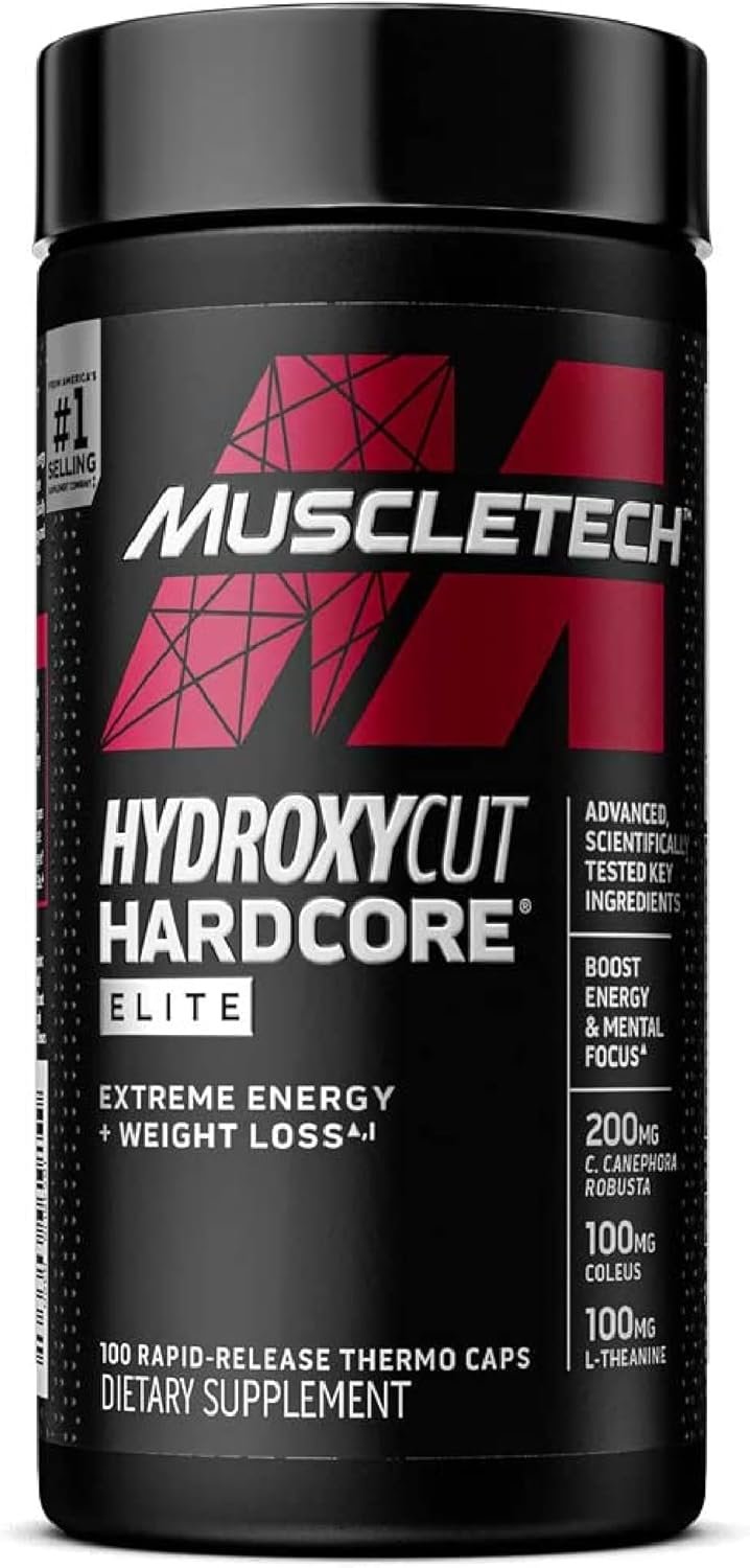 Hydroxycut Hardcore Elite - Energy & Metabolism Support for Men & Women - 270 mg Caffeine Anhydrous & 200 mg Green Coffee Extract - Rapid Release Capsules - 100 Count