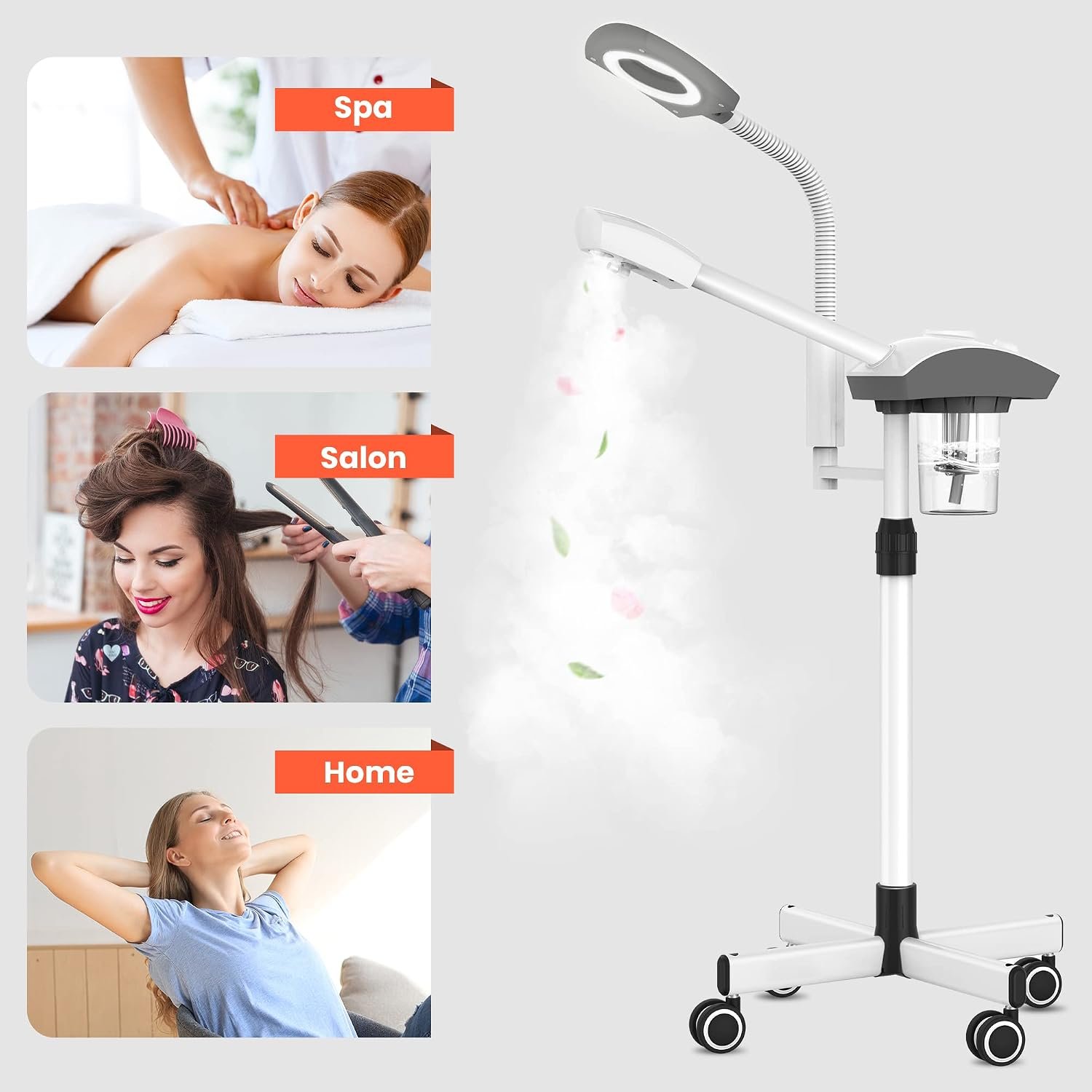 TASALON Professional Facial Steamer Tools for Esthetician, Skin Care and Deep Cleaning, 2 in 1 Face Machine with 3X Magnifying Foldable Arm, Ozone Face Steamer for Facial, Hot Mist Skincare, White - Image 7