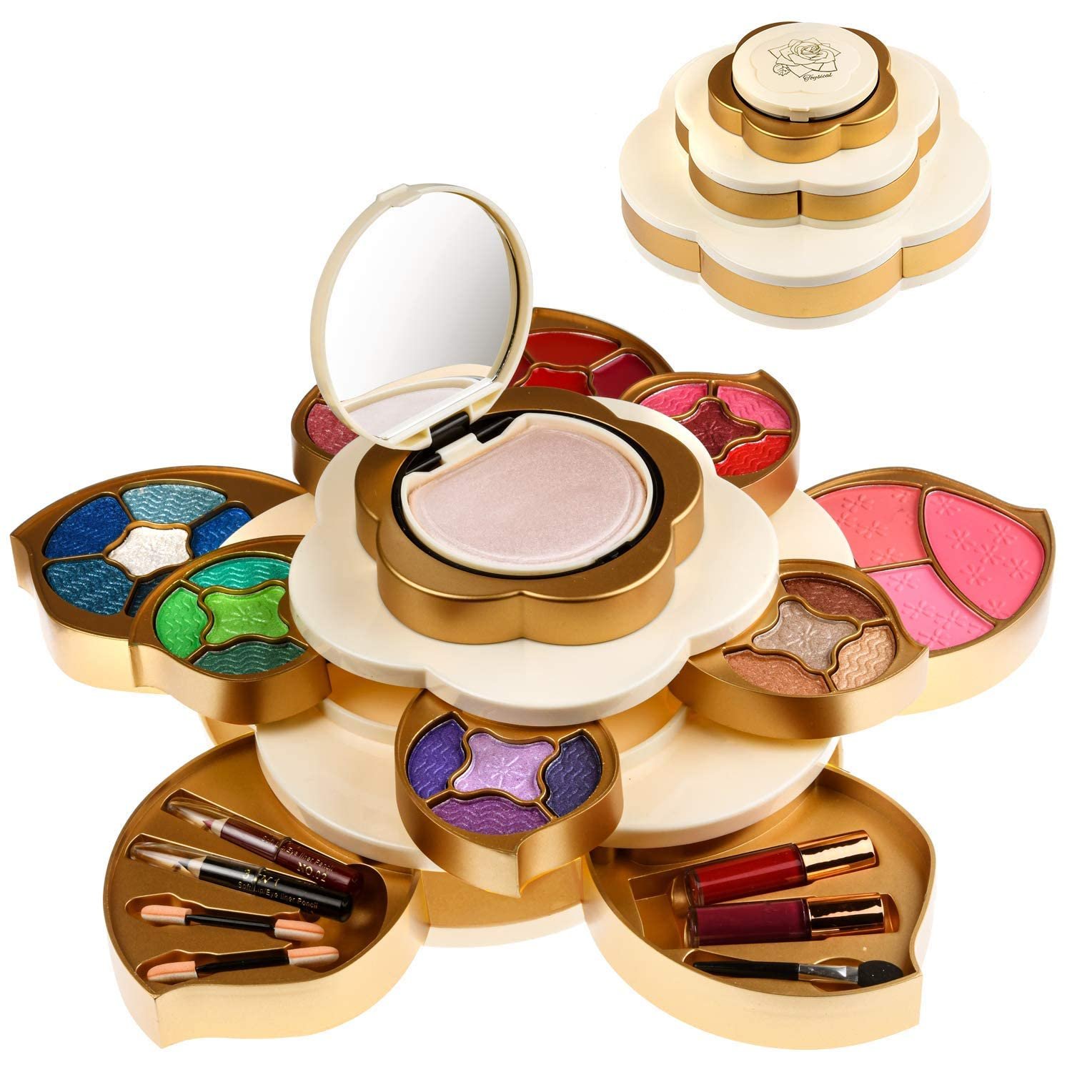 CoralBeau All In One Makeup Kit for Teens and Women - Flower Makeup Set for Girls 10-12 - Pigmented Eyeshadows, Lip Creams, Blushes, Concealer and Mirror - Full Starter Makeup Gift Set for Beginners