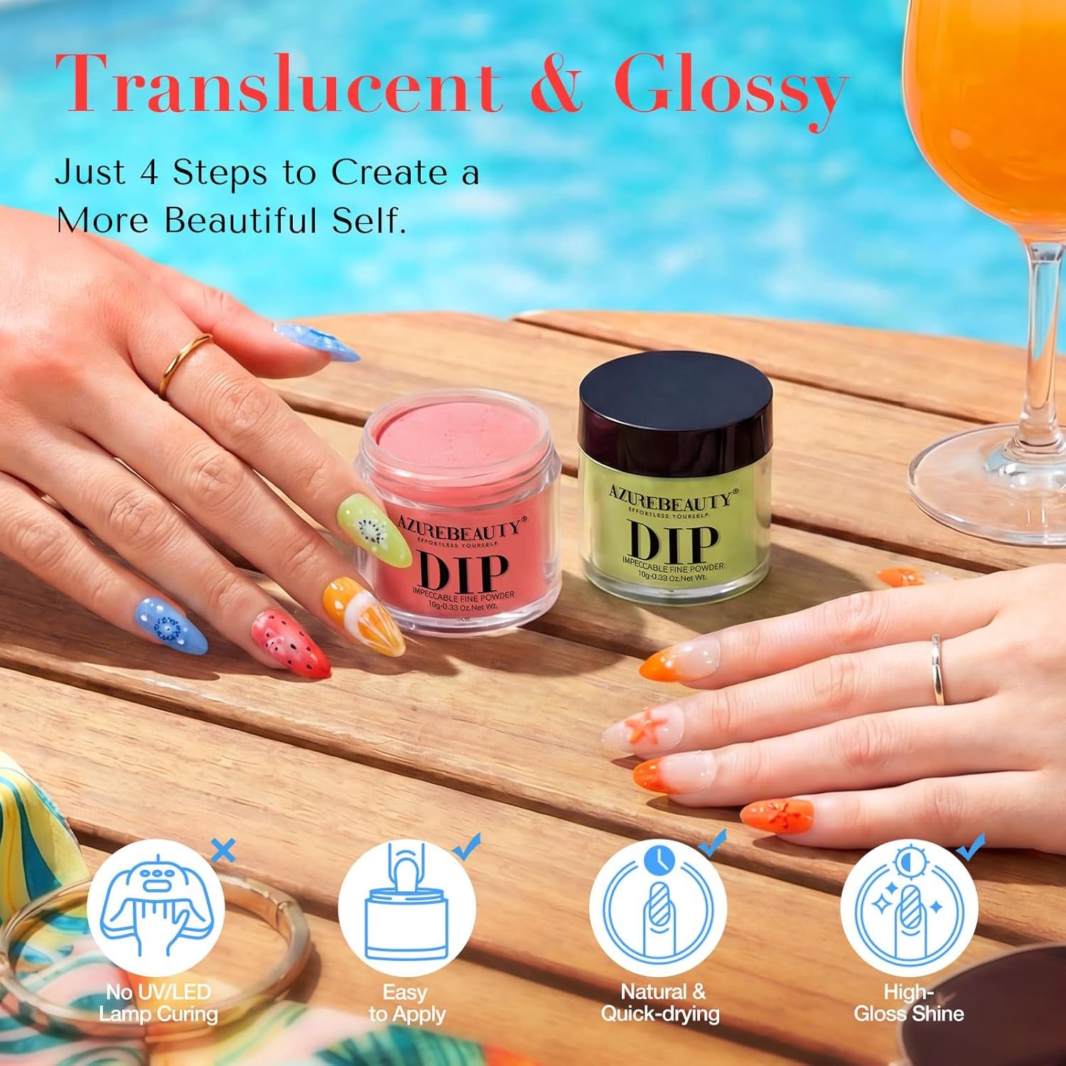 AzureBeauty 6 Colors Vibrant Neon Jelly Dip Powder Nail Kit, Bright Summer Jelly Nail Colors, French Nail Art Manicure DIY, No UV Lamp Required - Image 5