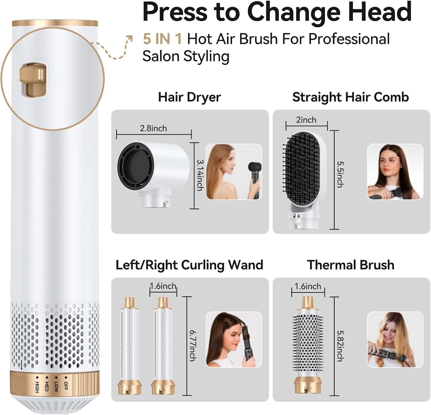 5 in 1 Hair Dryer Brush Blow Dryer Set Curling Iron Hair Styling Tools - Image 3