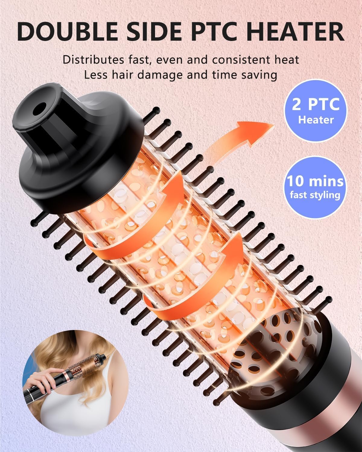 Hot Air Brush, Updated Version Thermal Brush & Hair Dryer Brush One Step Volumizer, High-Speed 1.5 Inch Negative Ion Blowout Express Thermal Round Brush Salon-Quality Blowouts, Hair Shinier & Smoother - Image 7
