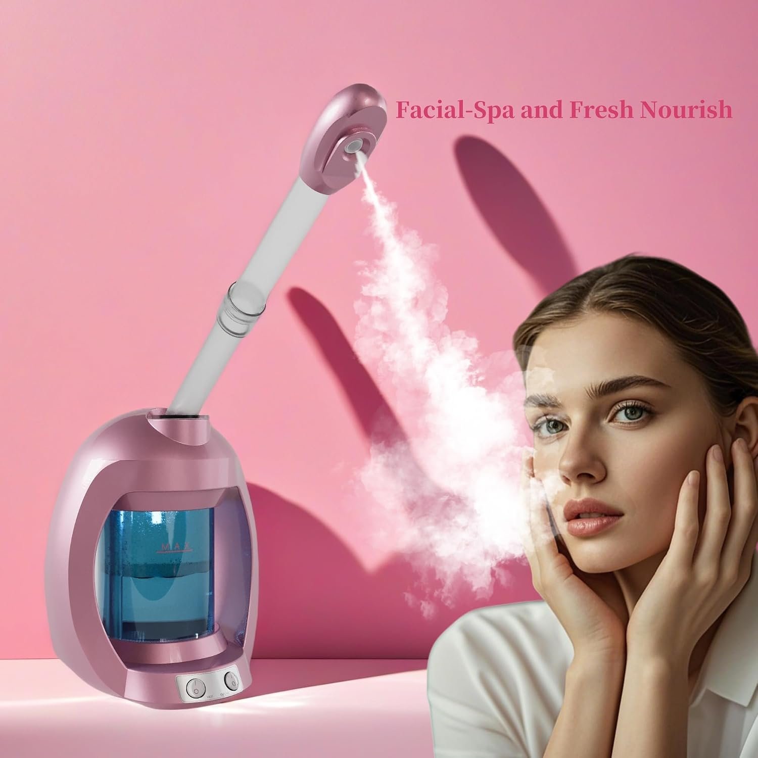 Facial Steamer, Nano Ionic Face Steamer for Facial Deep Cleaning, Pink Hair Steamer Facial Steamer Professional, Facial Steamers for Home Facial Spa. - Image 3