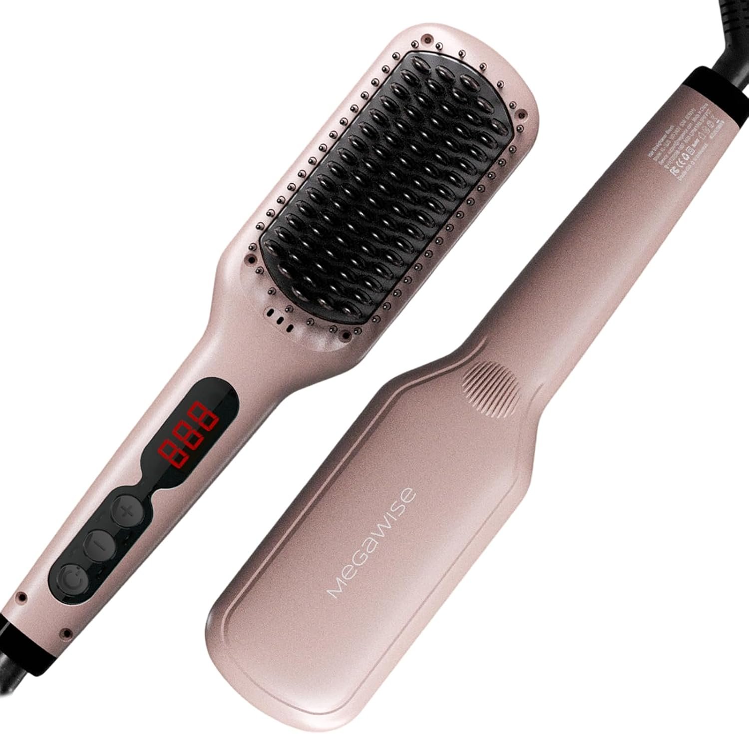MegaWise Hair Straightener Brush KL1025-2-in-1 Ionic Hair Straightening & Detangling Brush with Adjustable Temperature, Anti-Scald Technology, and Auto Shut-Off - Ideal for All Hair Types