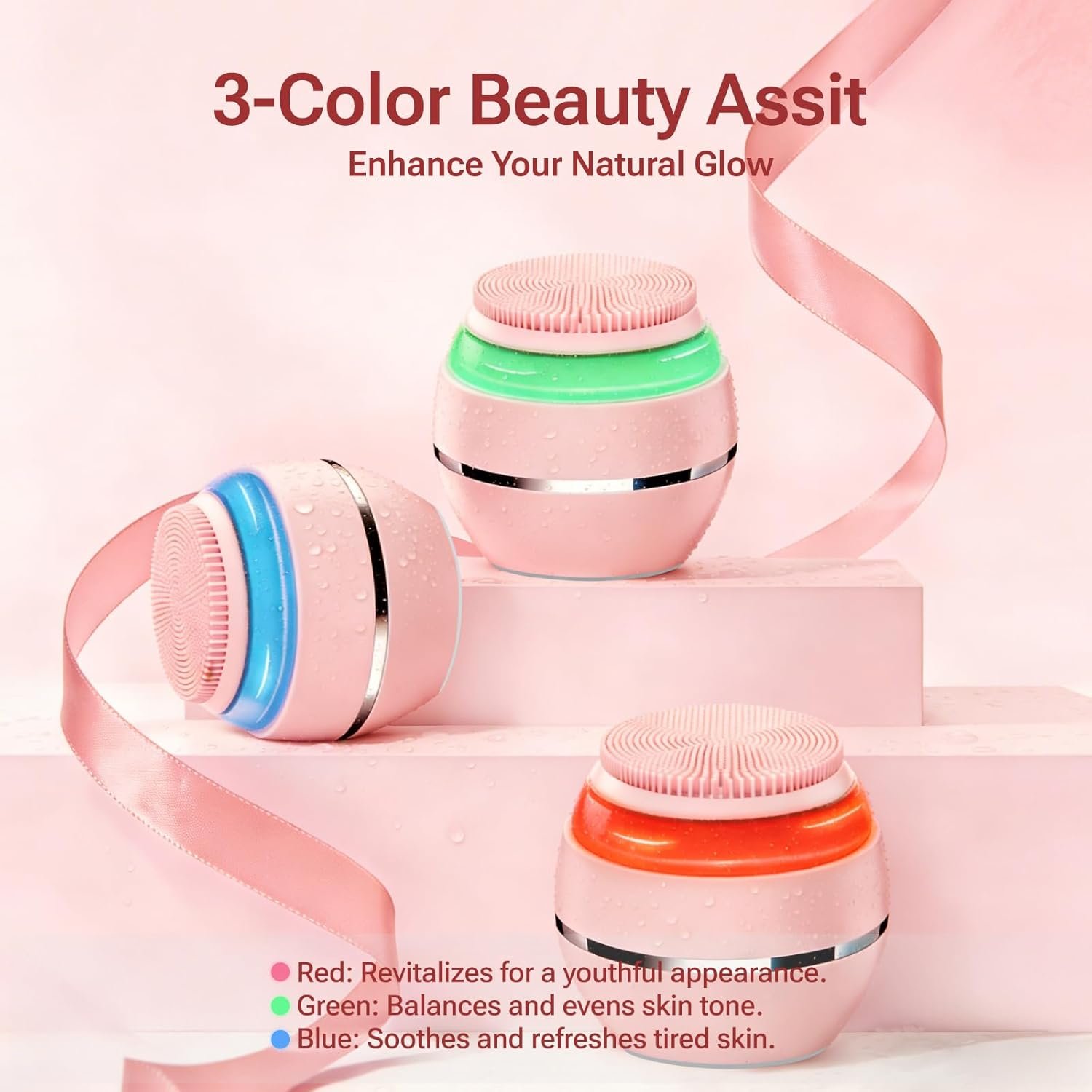 Electric Face Scrubber & Silicone Facial Cleansing Brush - Waterproof Sonic Face Brush Exfoliator with LED Screen, 3 Beauty Light Modes, Rechargeable Face Wash Brush for Deep Cleaning & Massage-Pink - Image 7