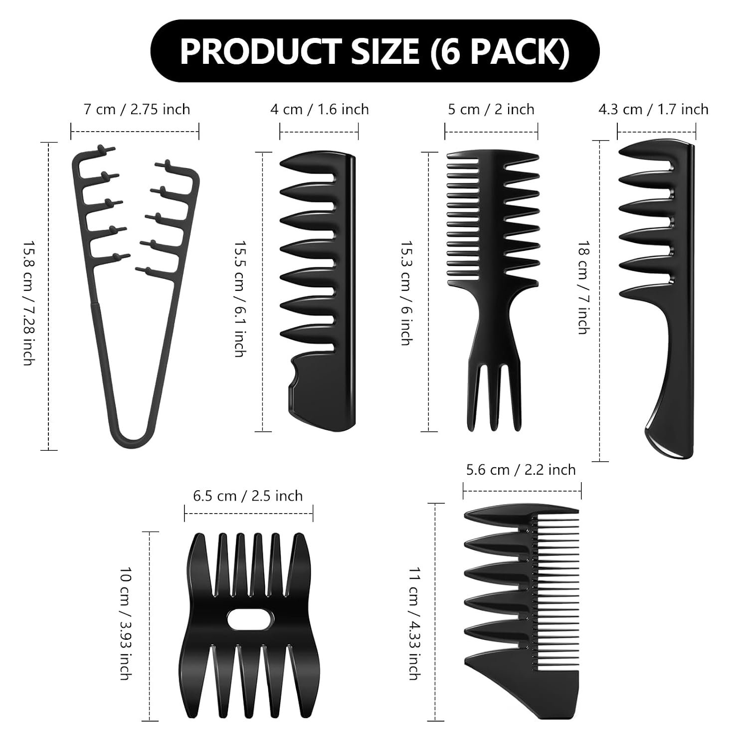 6PCS Texture Comb Wide Tooth Styling Combs for Women Men, Volumizing Texturizing Hair Comb Set for Volume Fringe Parting, ABS Plastic Barber Tool for Quiff Pompadour Slick Back - Image 6