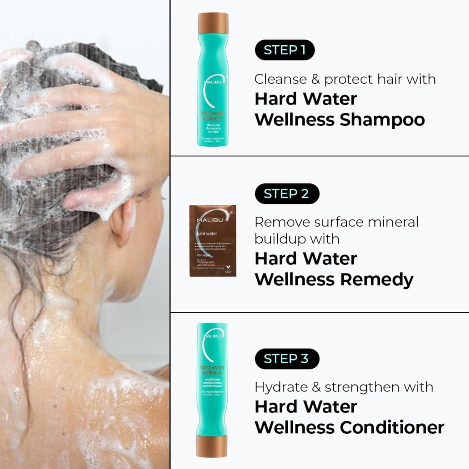 Malibu C Hard Water Wellness Remedy - Hard Water Shampoo, Conditioner & Hair Mask Packets for Removing Deposits and Impurities - Hydrating Hair Care Set (6 Ct) - Image 6