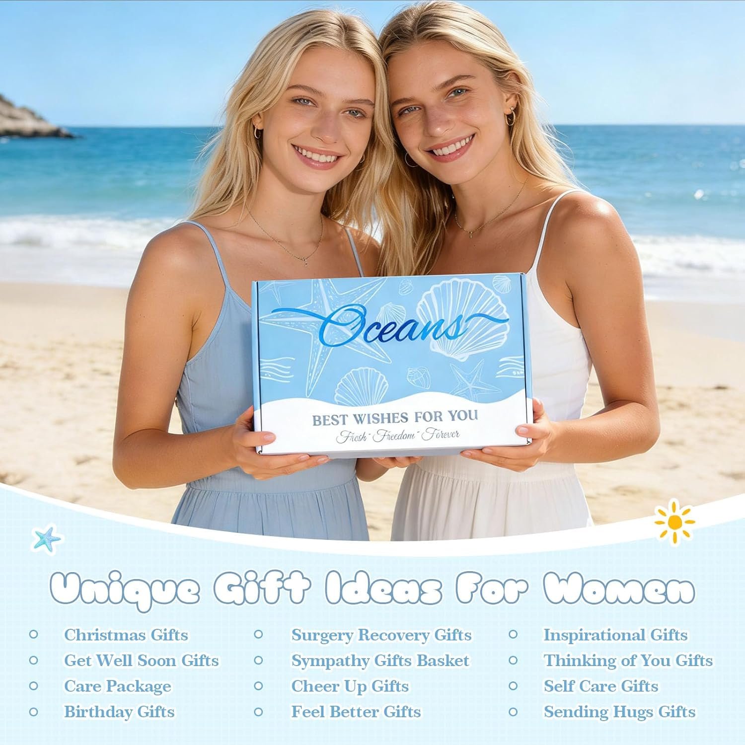 Self Care Gifts for Women,Ocean Birthday Gifts for Women,Spa Care Package | Blue Gift Box,Beach Gift Basket,Relaxation Spa Gifts Set for Women,Get Well Soon Gift,For Mom,Wife,Sister,Her,Best Friend - Image 3