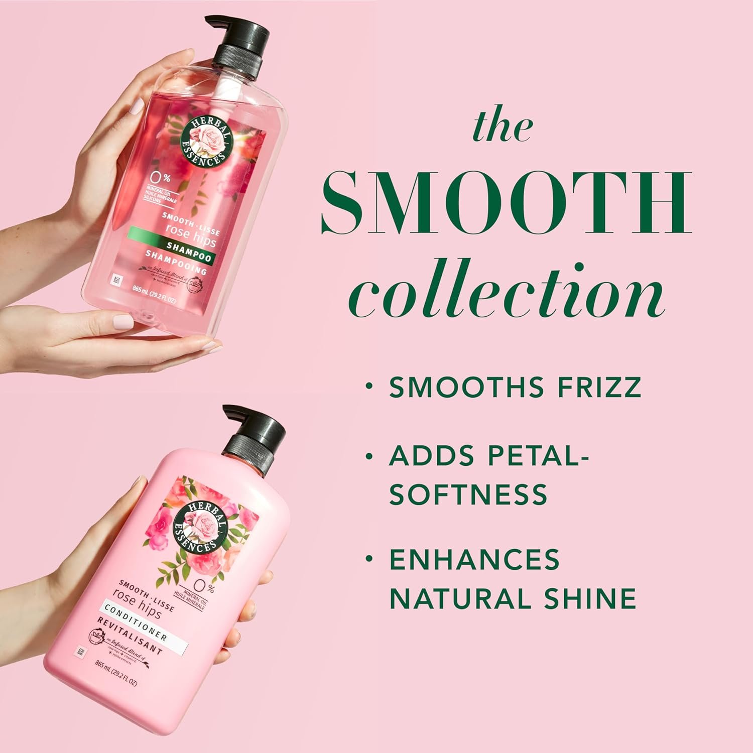 Herbal Essences Shampoo & Conditioner Set, Rose Hips - Smooth Collection, Paraben-Free, Color-Safe, Shiny Hair with Jojoba & Vitamin E, 29.2 Fl Oz Each, 2-Pack - Image 2