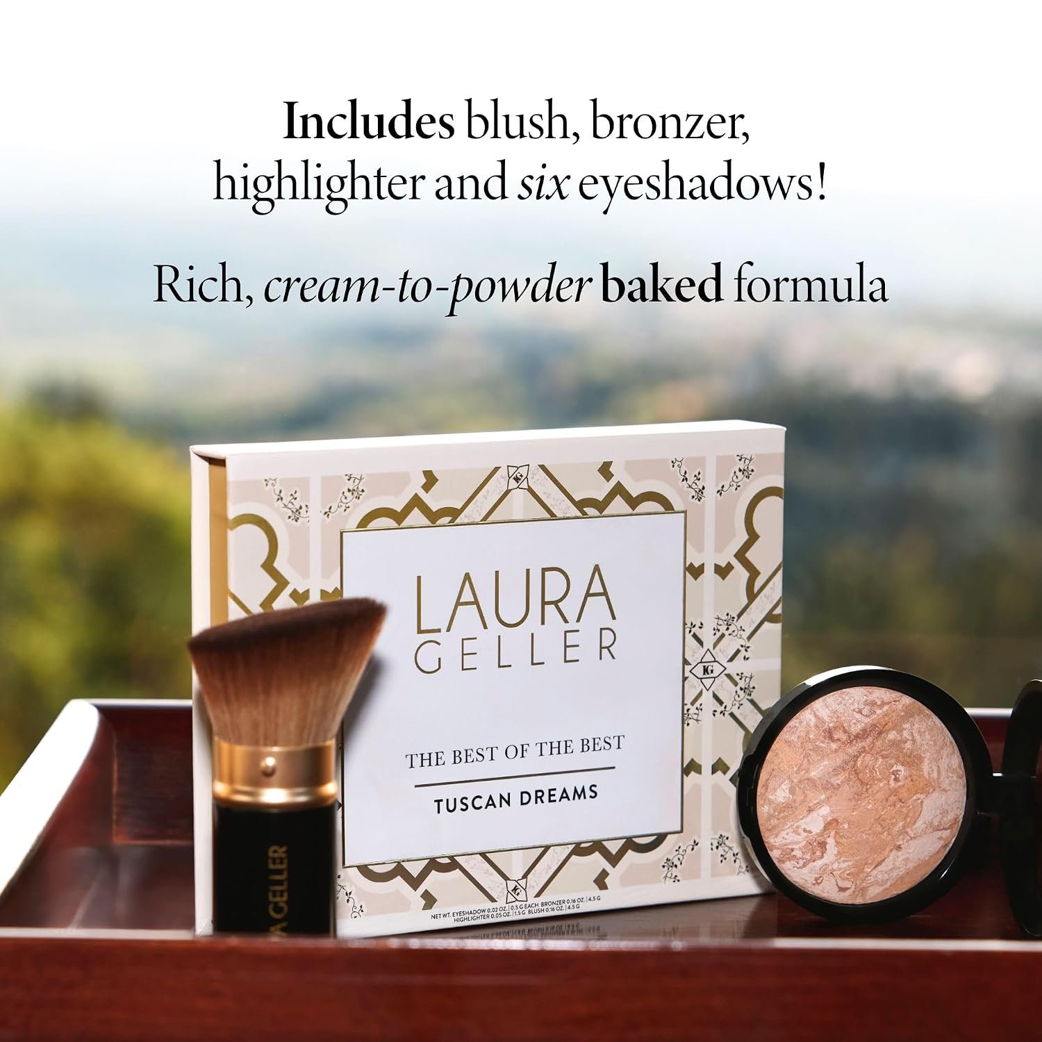 LAURA GELLER NEW YORK Baked Starter Kit- Baked Balance-n-Brighten, Light + Best of the Best Tuscan Dreams Face Palette + Retractable Angled Kabuki Brush - Image 6