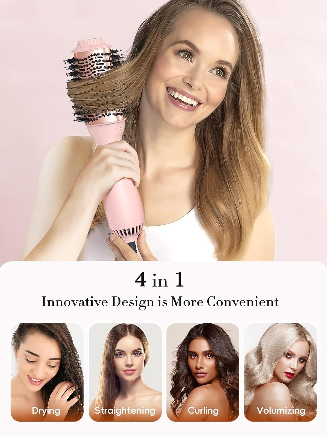 LANDOT Hair Blow Dryer Brush - One-Step Volumizer & Styler with Ceramic Titanium Barrel, Ionic Anti-Frizz Technology, 3 Heat/2 Speed Settings for All Hair Types, Rose Gold - Image 4