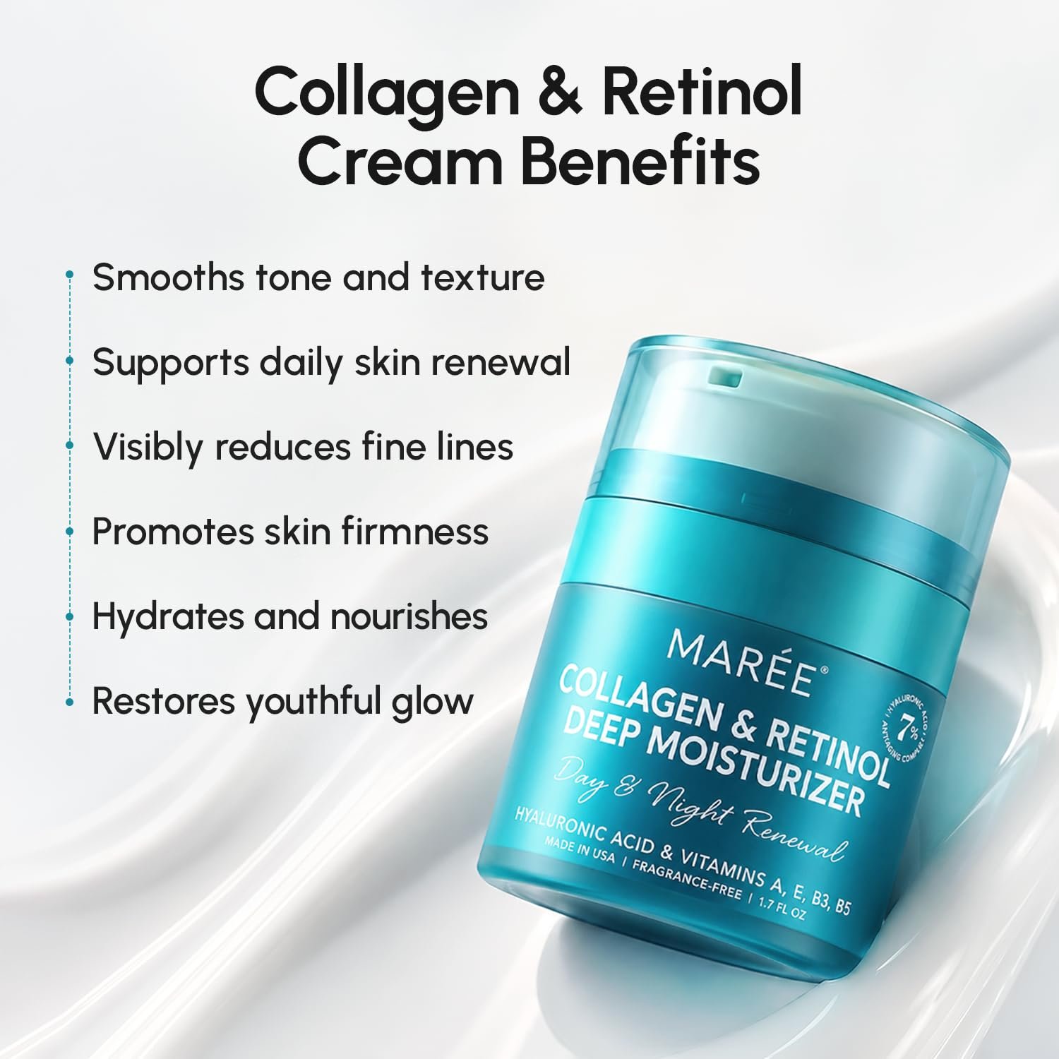 MAREE Face Moisturizer Retinol Cream for Face – Daily Wrinkle Cream for Women – Anti-Aging Face Cream – Facial Moisturizer with Collagen – Crema Hidratante Para la Cara for Skin Tightening - Image 3